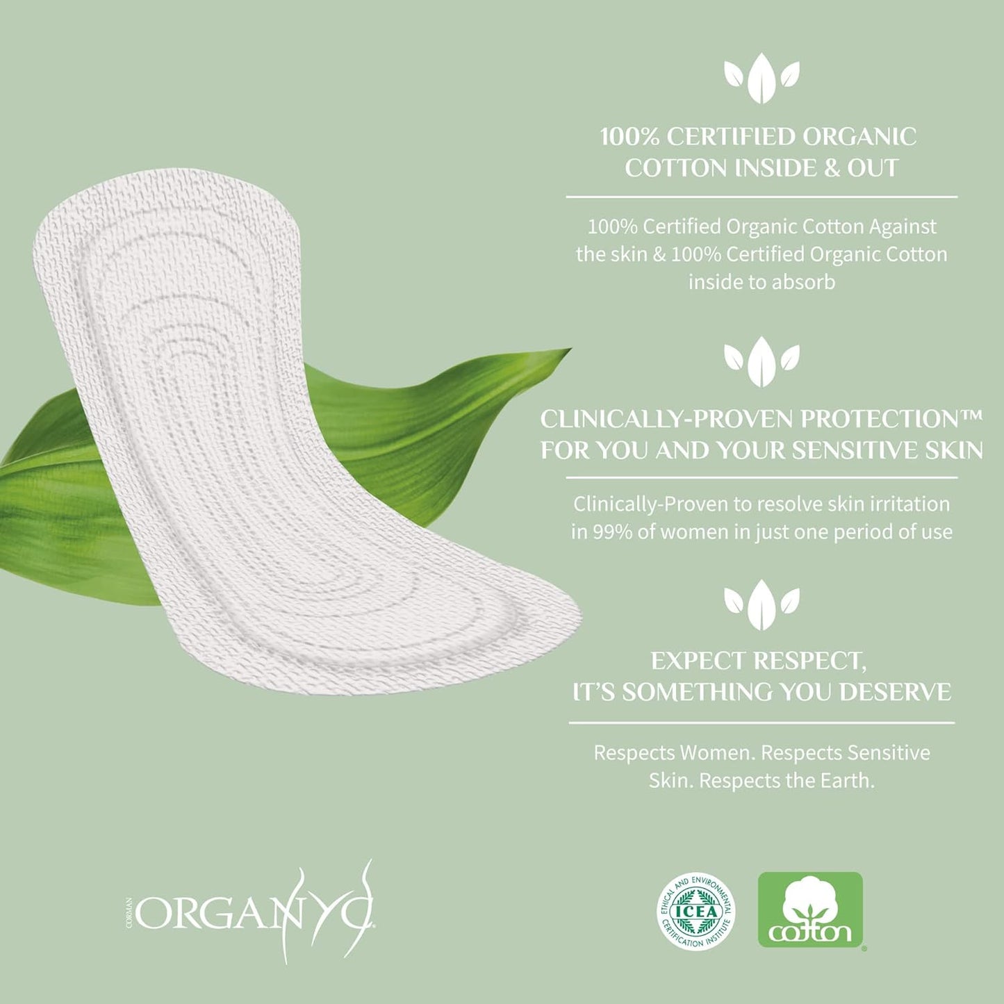 Organyc 100% Certified Organic Cotton Inside and Out Folded Panty Liner, Ultra Thin, Light Flow, 12 Pack of 24 Count, Bulk/Case Pack