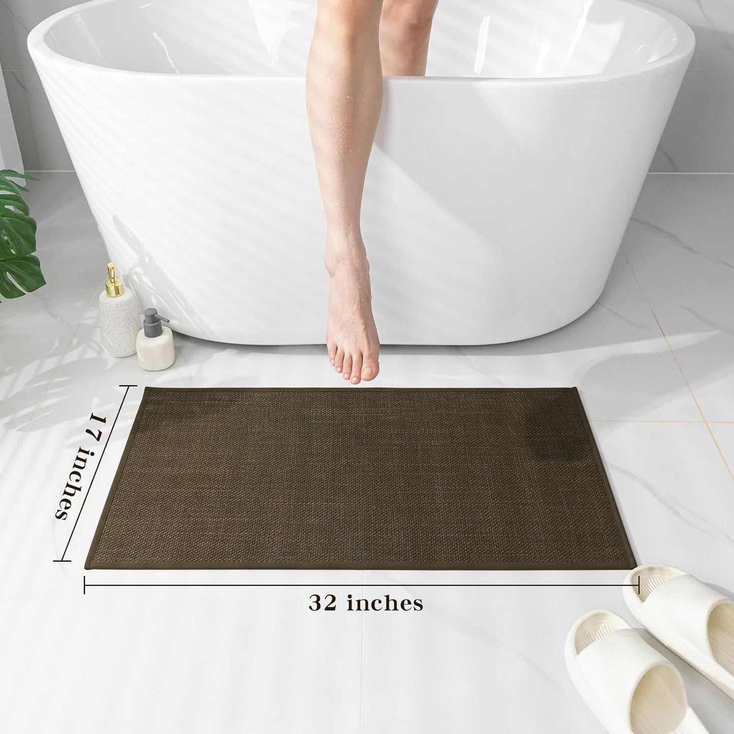 chakme Bathroom Rugs Mat 32x17, Ultra Thin Non Slip Bath Mat Quick Dry Absorbent Bath Mat for Bathroom Floor, (Brown, 32"x17")