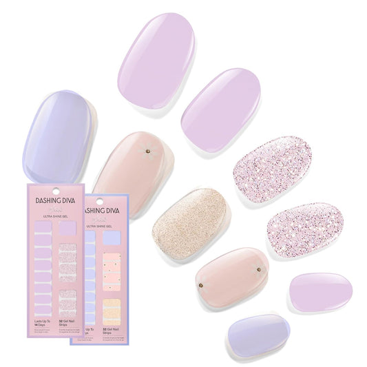 Dashing Diva Gloss Nail Strips Bundle - The Pastel Collection- Fairytale Moment & Down Down Daisy - UV Free, Chip Resistant, Long Lasting Gel Stickers - Contains 2 Sets