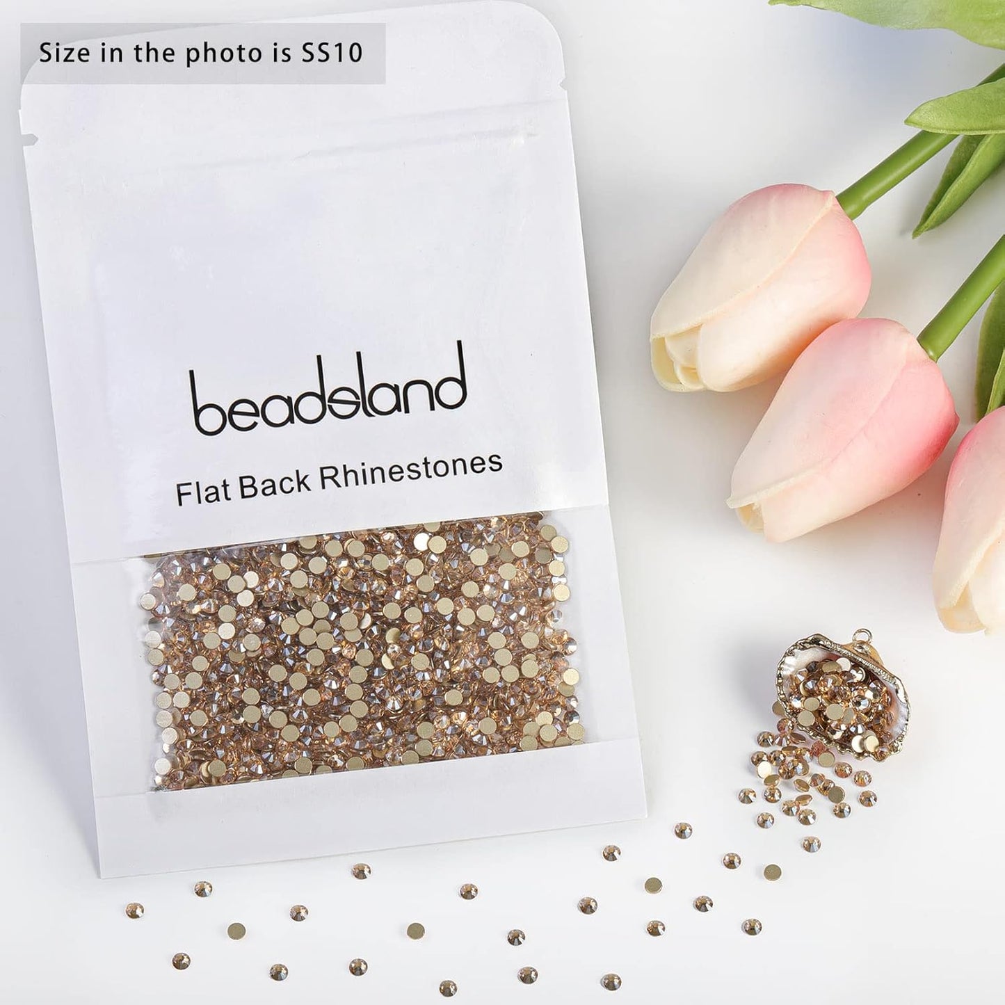 Beadsland 1440 Pieces Flat Back Crystal Rhinestones Round Gems,Golden Shadow,SS10,2.7-2.9mm