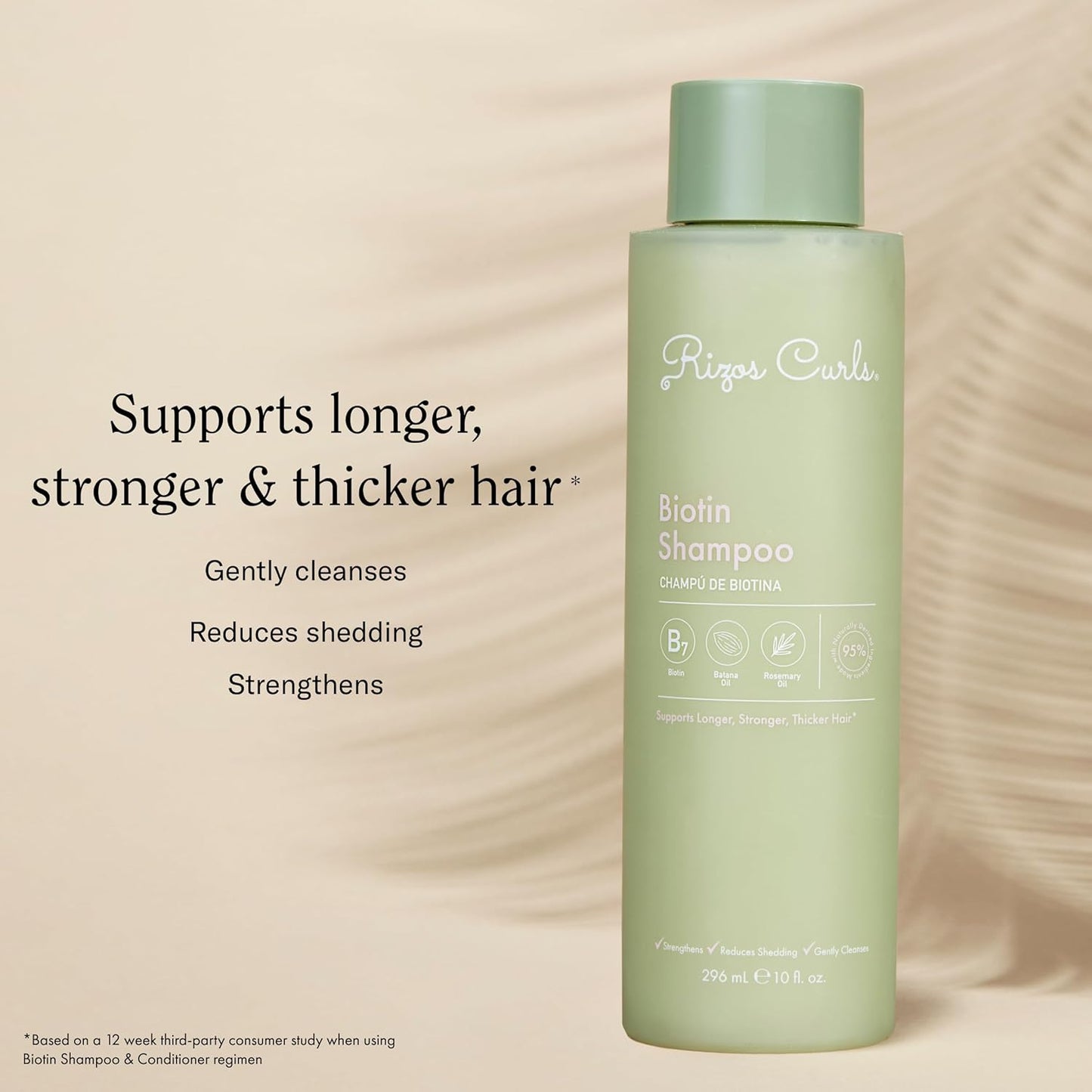 Rizos Curls Biotin Shampoo, Gently Cleanse & Nourish, Rosemary Oil & Oat Protein for Longer and Stronger Hair, Hair is Fuller, Softer & Shinier, 2.5 oz