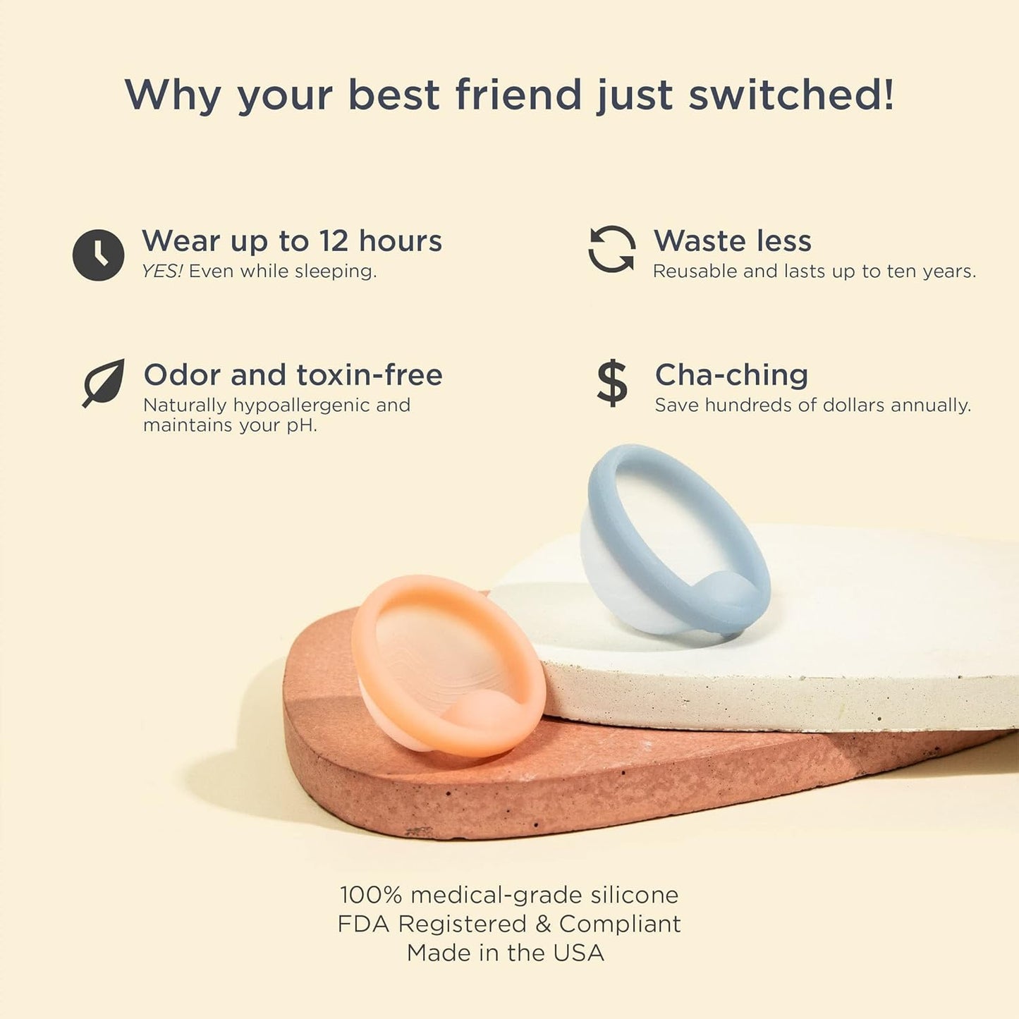 Saalt Menstrual Disc - Soft, Flexible, Reusable Medical-Grade Silicone - Wear 12 Hours - Removal Notch - Two Sizes - Menstrual Cup or Tampon Alternative - Made in USA - Lasts 10 Years (Blue, Regular)