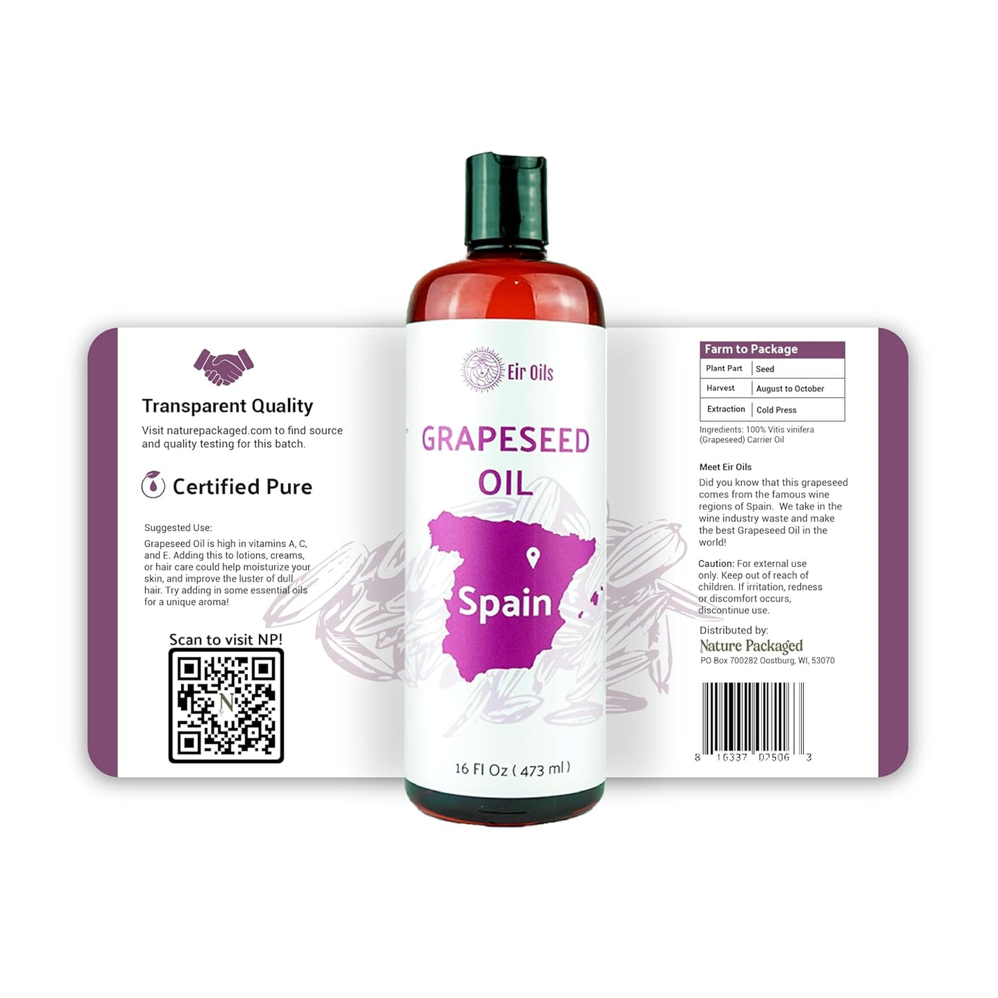 Grapeseed Oil - Pure Grapeseed oil for Skin - 100% Pure Carrier Oil for Hair, Face, and Skin - Direct from EIR Oils in the Beautiful Spanish Countryside (4 Gallons)