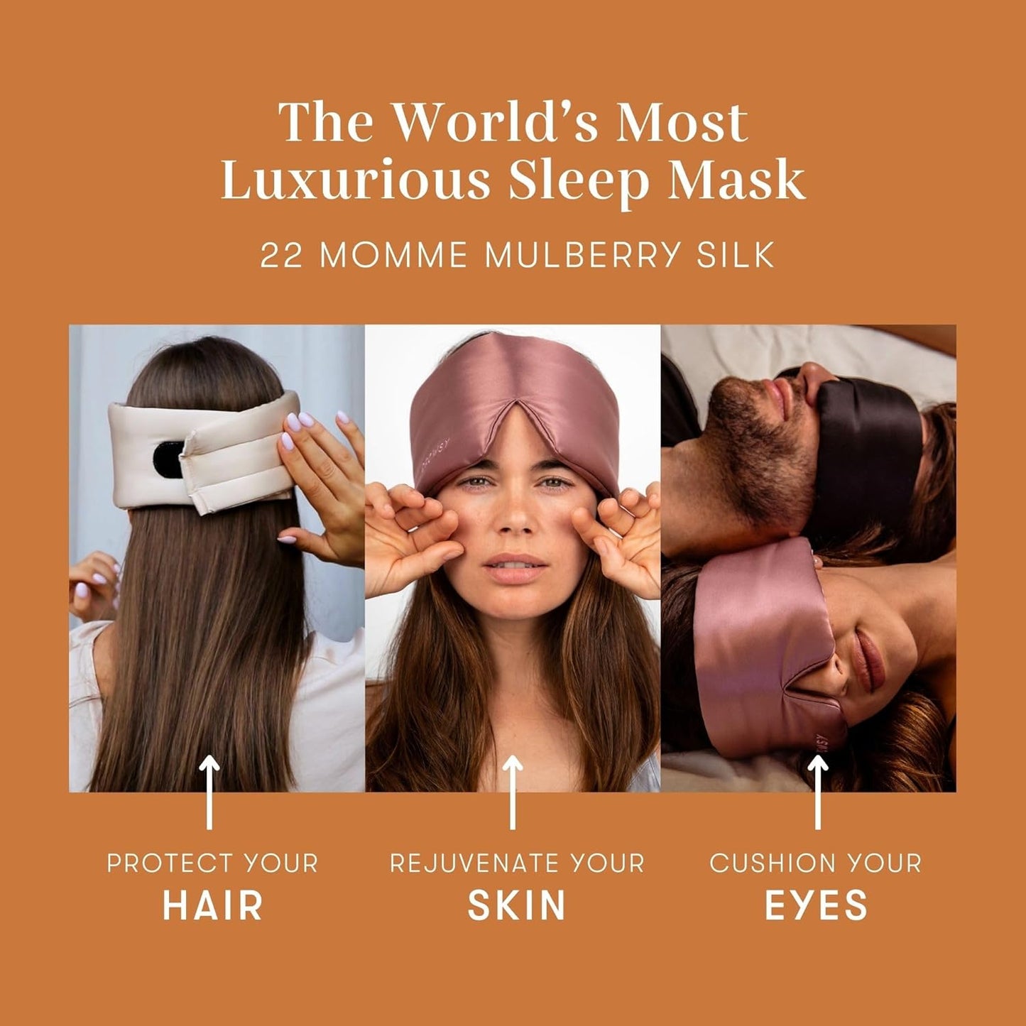 DROWSY Silk Sleep Mask. Face-Hugging, Padded Silk Cocoon for Luxury Sleep in Total Darkness. (Pumpkin Spice)