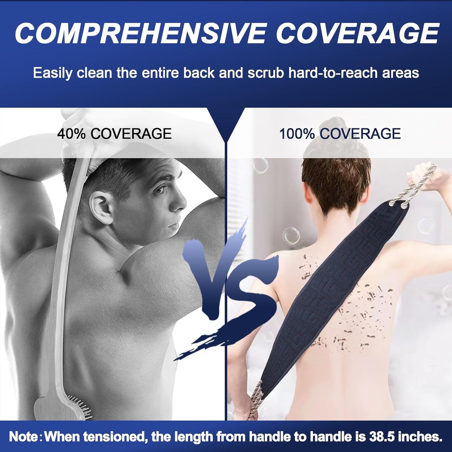 Exfoliating Back Scrubber for Shower, 38 Inches Long Back Exfoliator with Two Handles for Men and Women Acne, Double-Sided Bath Back Washer Body Cleaner to Scrub Your Skin