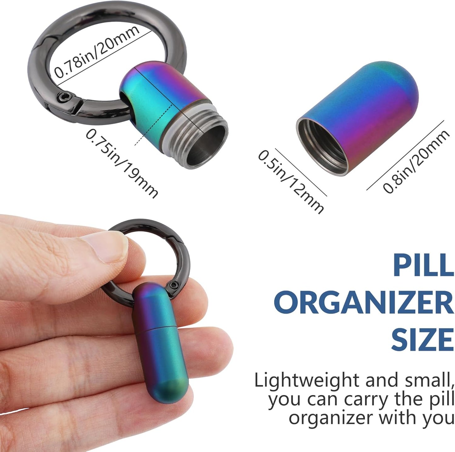 TISKY Small Keychain Pill Holder Titanium,Waterproof Tiny Pill Container with Keyring,Mini Portable Pill Case for Travel,Pill Organizer for Purse Pocket(Multicolor)