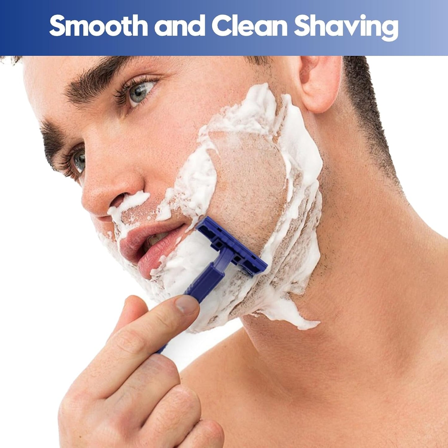 Twin Blade Disposable Razors for Men & Women – 135 Pack Bulk Stainless Steel Shavers with Lubricating Strip & Safety Cap, Non-Slip Handle for Sensitive Skin, Travel, Hotel, Charity (Blue)