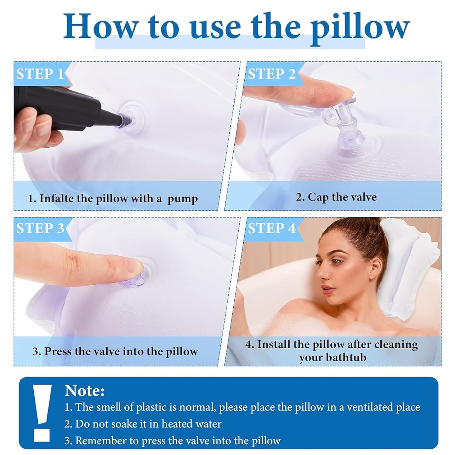 Jetec 2 Pcs Inflatable Bath Pillow with Suction Cup Bathtub Spa Pillow Neck Support Supplies Shell-Shaped Soft Inflatable Cushion Large Small Size Fits All Tub Pool Bath and Bathroom