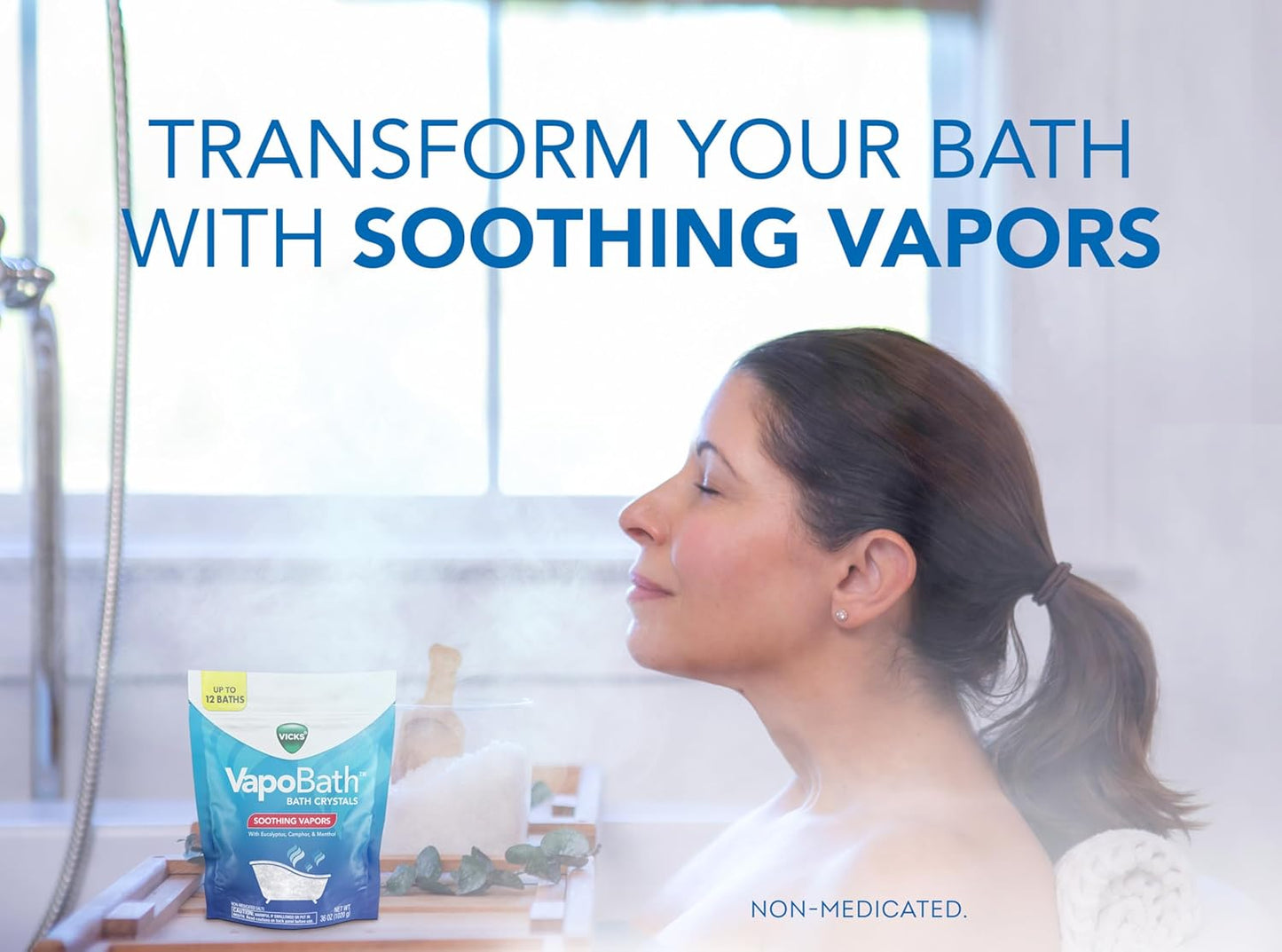 Vicks VapoBath, Bath Salts, Bath Bomb, Non-Medicated Bath Crystals, Comforting Vicks Vapors, Vapor Bath, Aromatherapy with Eucalyptus and Menthol Scent, Contains Essential Oils, 36 OZ