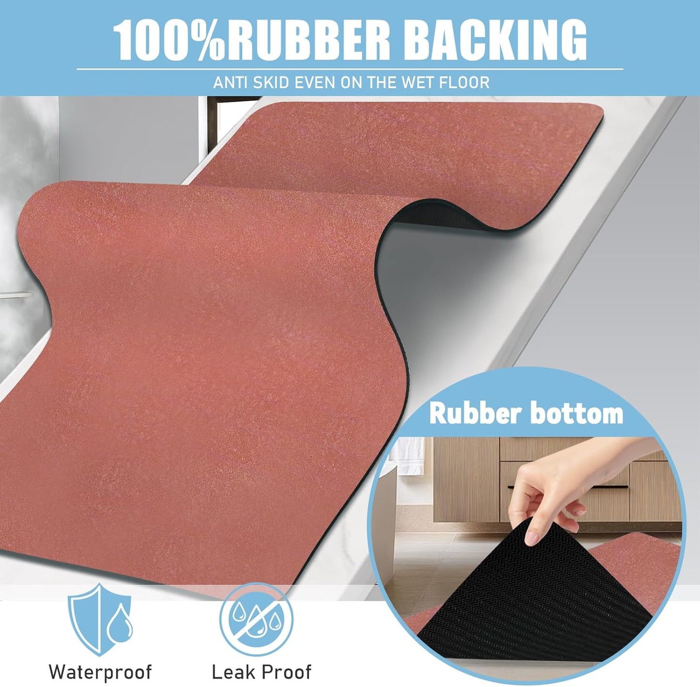 Diatomaceous Earth Bath mat Bathroom Rugs Super Absorbent Quick Dry Non Slip Bath Mat Thin Bathroom Floor Mats Fit Under Door-Shower Rug for in Front of Bathtub Shower, Brown, 23.6"x47.2"