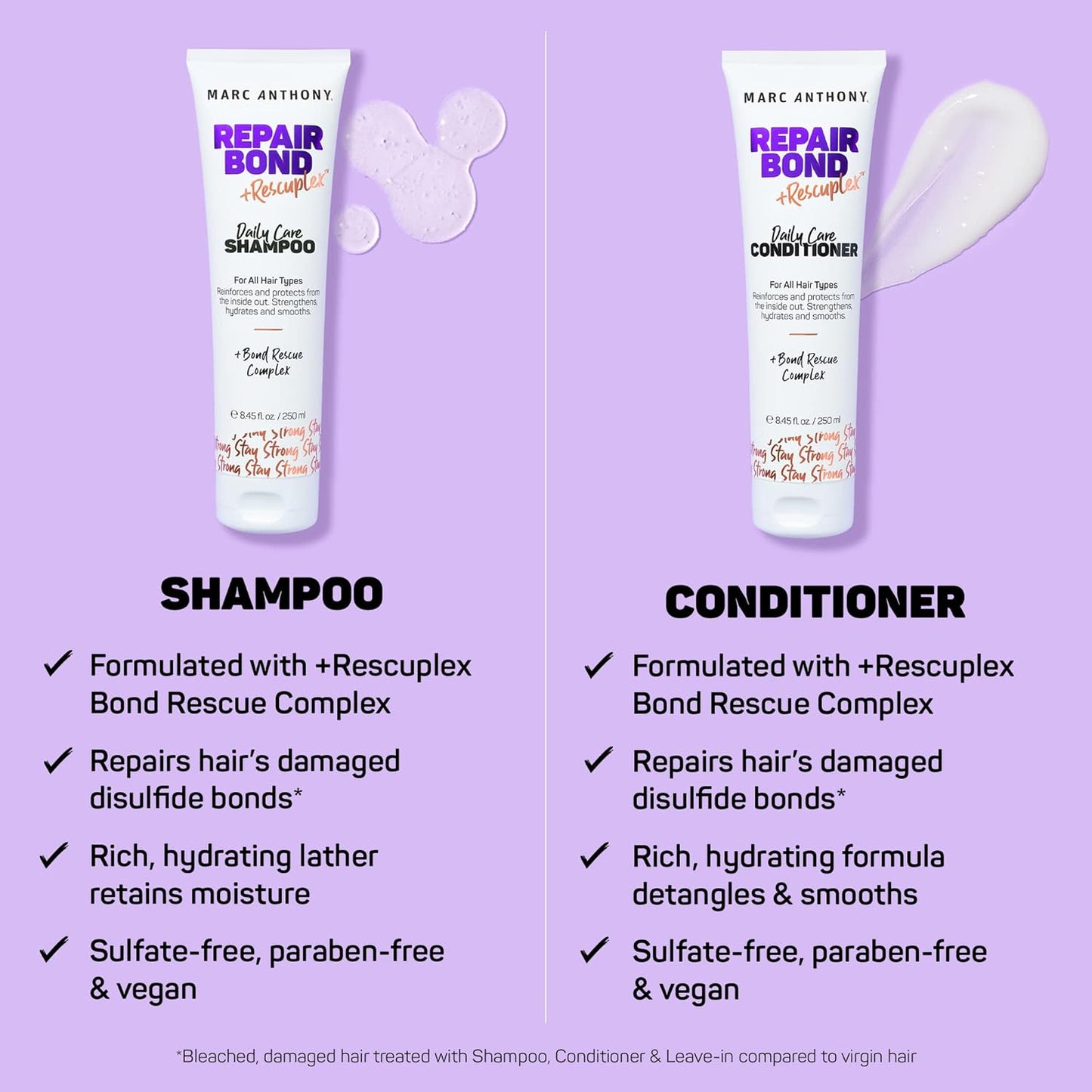 Marc Anthony Repairing Shampoo & Conditioner Set - Rescuplex Bond Repair, Strengthens Hair, Eliminates Frizz & Flyaways, Revives Dry & Damaged Hair