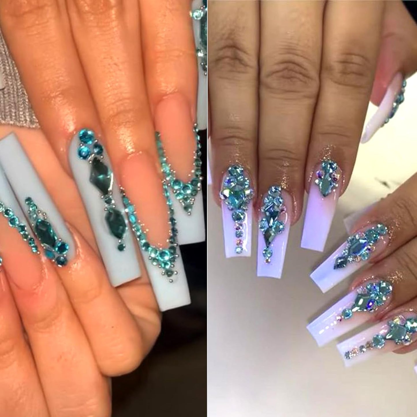 Nail Rhinestones - 3D Multi Shape Size, Flat Back, Manicure Rhinestones Charms, Crystal Lake Blue Gems, with Kit, for Nail Art, Bedazzling Acrylic Nails, DIY Decor