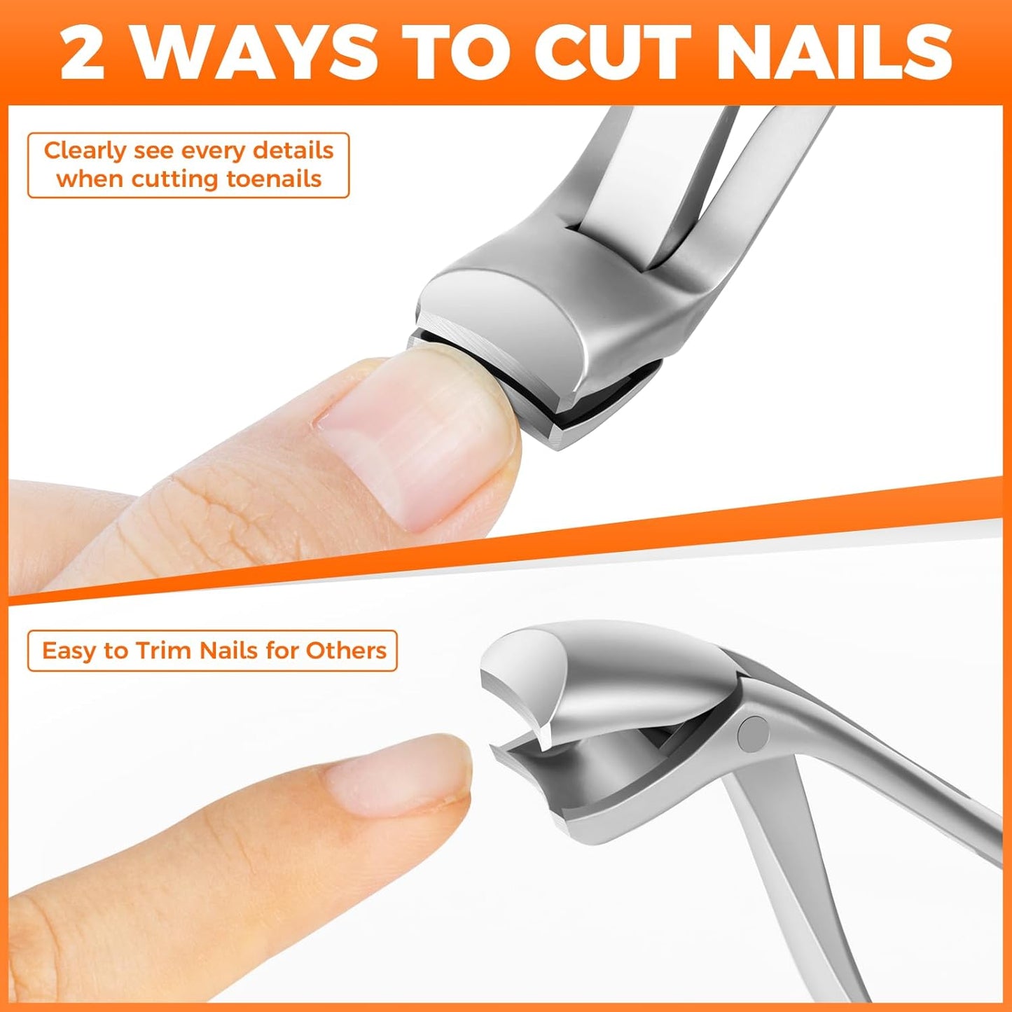 Toenail Clippers for Thick Nails for Seniors, Angled Head Large Toe Nail Clippers for Men with Catcher, Heavy Duty Wide Opening Fingernail Clippers Ultra Sharp Nail Cutter Trimmer- Silver