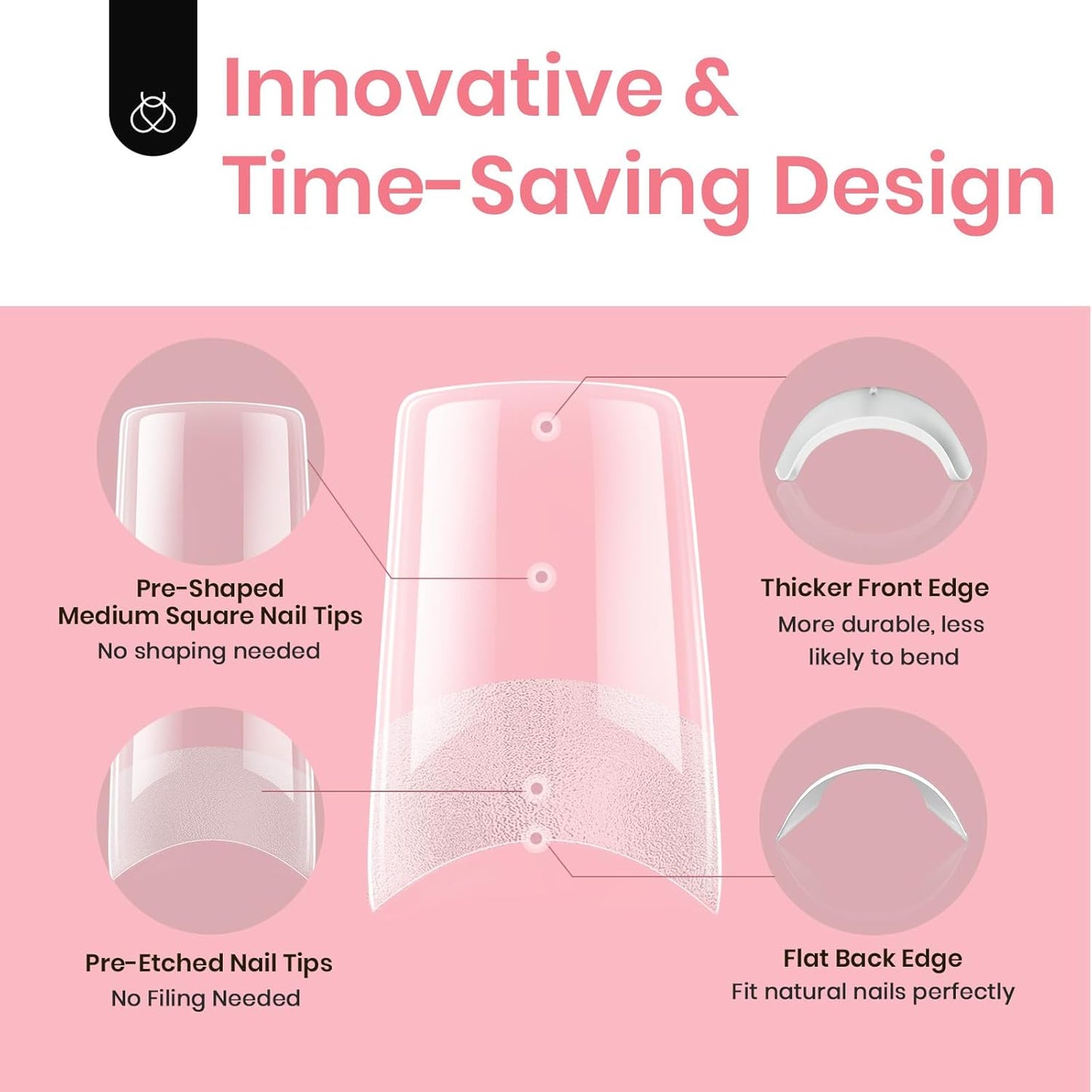 Beetles Gel Nail Tips Kit Etch-X, Square Medium, 288Pcs 12 Sizes, with 10mL Nail Glue, Pre-Etched Half Matte Half Cover Soft Acrylic False Nail Kit for Home DIY Salon Art Fall Press on Nail Extension