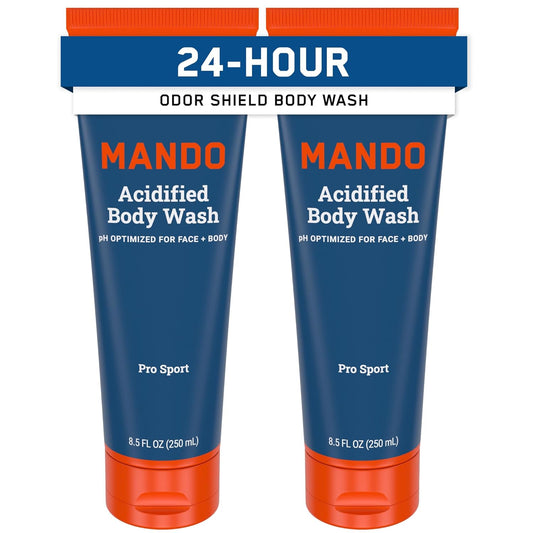 Mando Odor Shield Body Wash - 24 Hour Control - Removes Odor Better than Soap - SLS Free, Paraben Free, Skin Safe - 8.5 Ounce (Pack of 2) (Pro Sport)