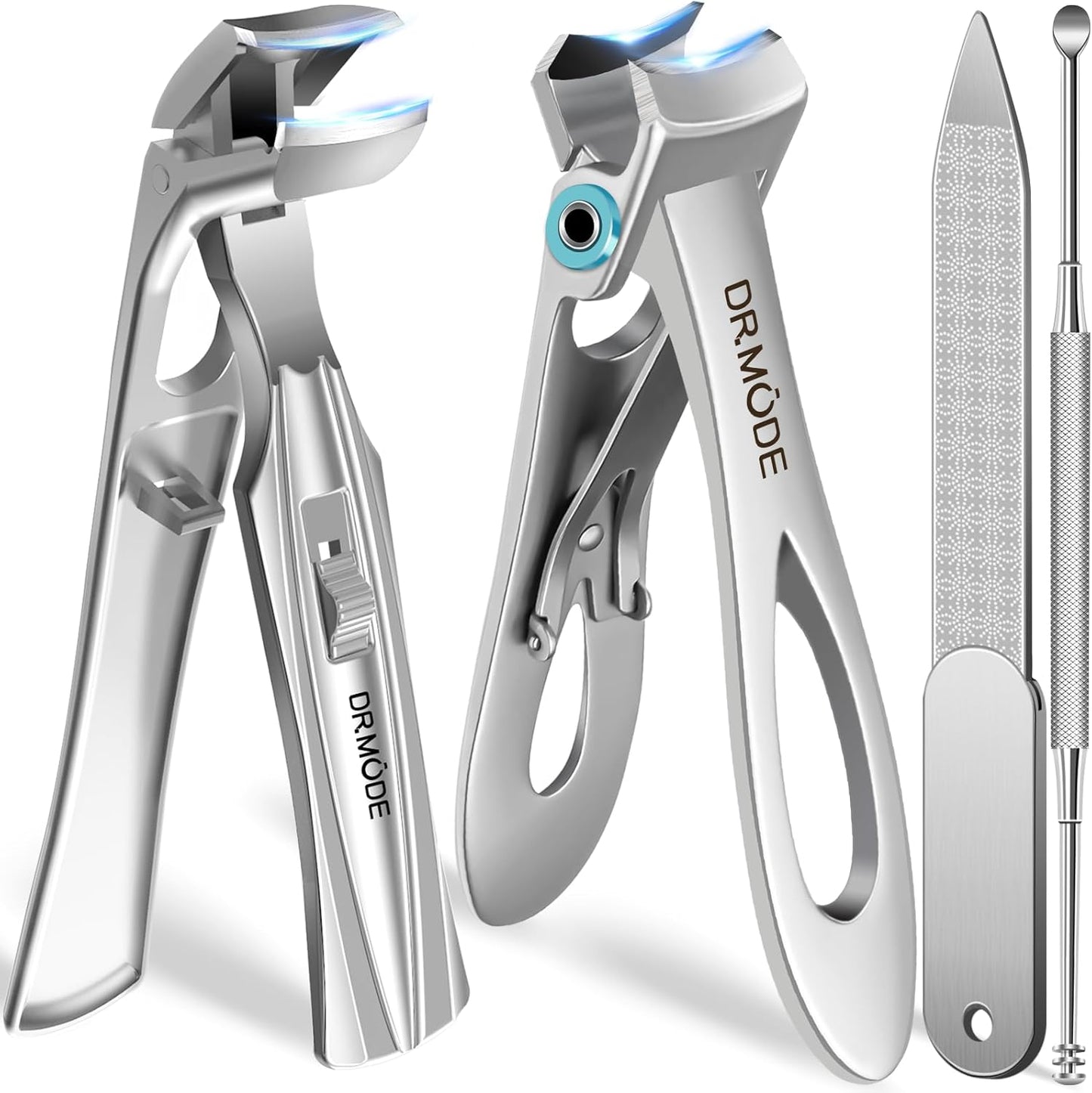 Toenail Clippers for Thick Nails for Seniors, Angled Head Large Toe Nail Clippers for Men with Catcher, Heavy Duty Wide Opening Fingernail Clippers Ultra Sharp Nail Cutter Trimmer- Silver