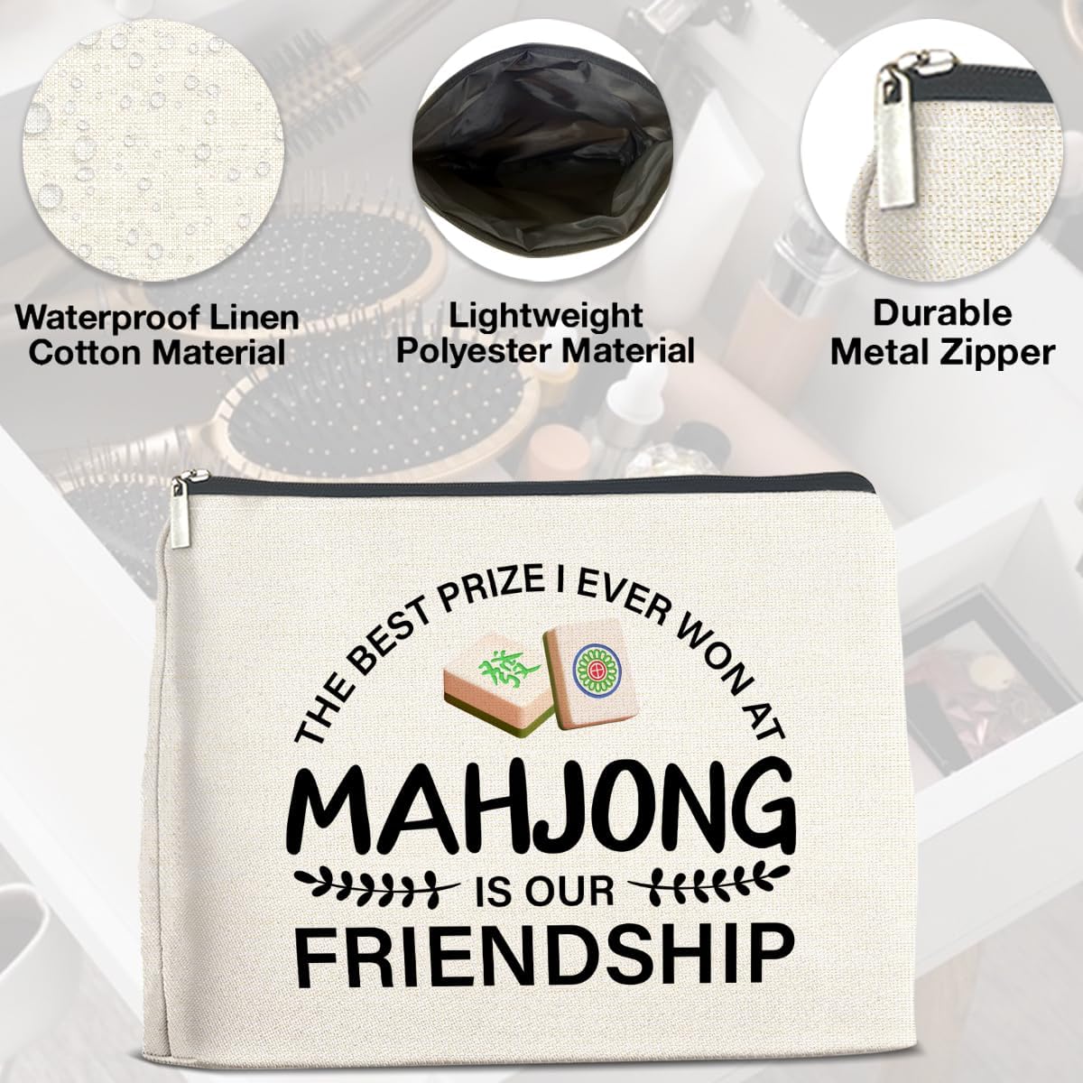 Funny Mahjong Makeup Bag Gifts for Women Mahjong Players Cosmetic Bag Zipper Pouch