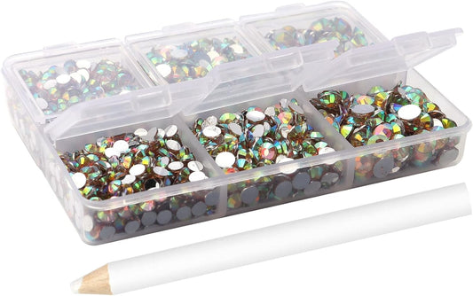 Multi Size 3mm 4mm 5mm Rhinestones Set for Nails Crafts Hot Pink Non Hotfix Rhinestones Nail Gems Rhinestone AB Color&Round Flat Back Resin Rhinestone for Makeup Clothes Shoes Eyes Bottles Crafts