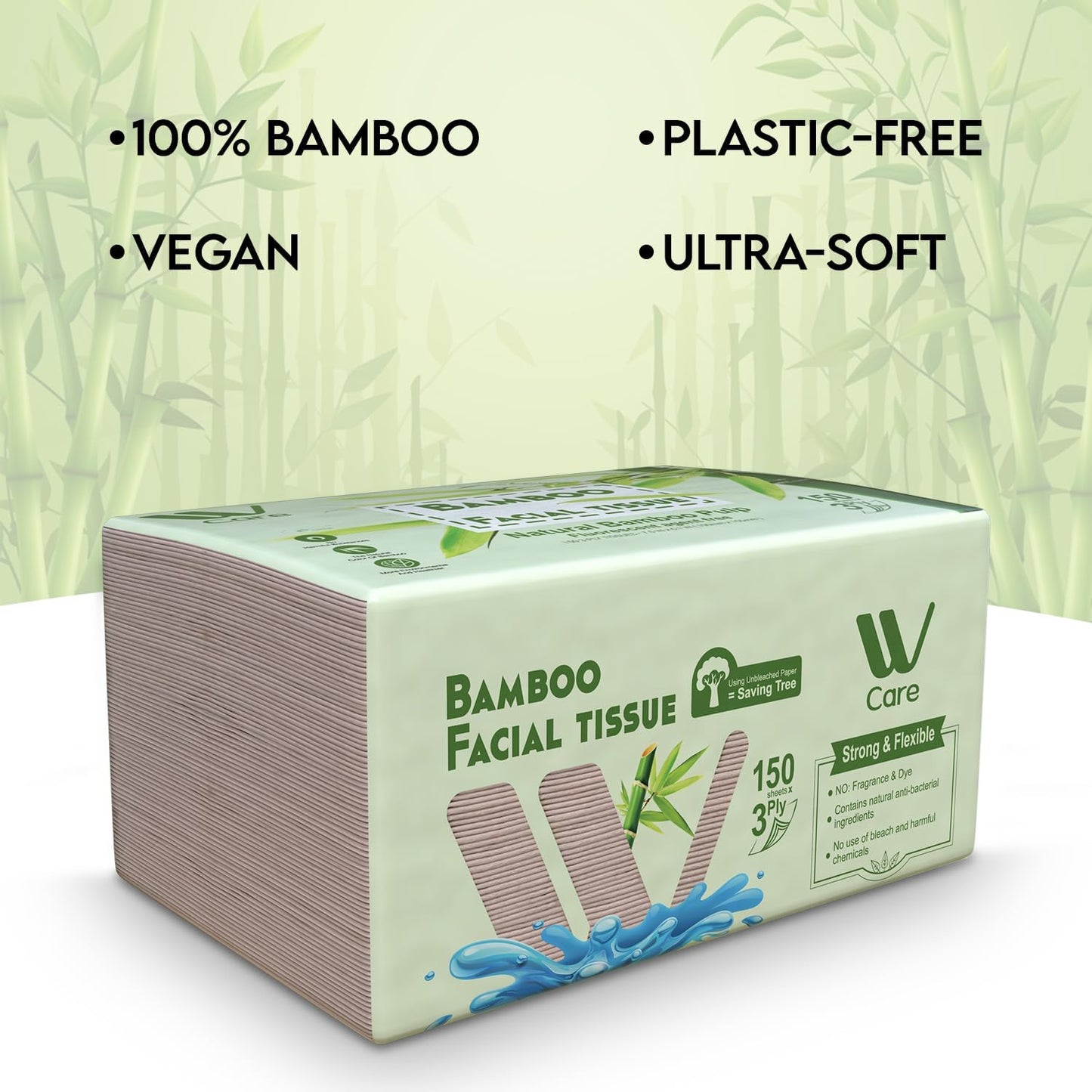 Care Bamboo Facial Tissues, Bulk Box of 10 Packs, 150 Sheets Each, Total 1,500 Sheets, Soft and eco-friendly, perfect for everyday use, great value