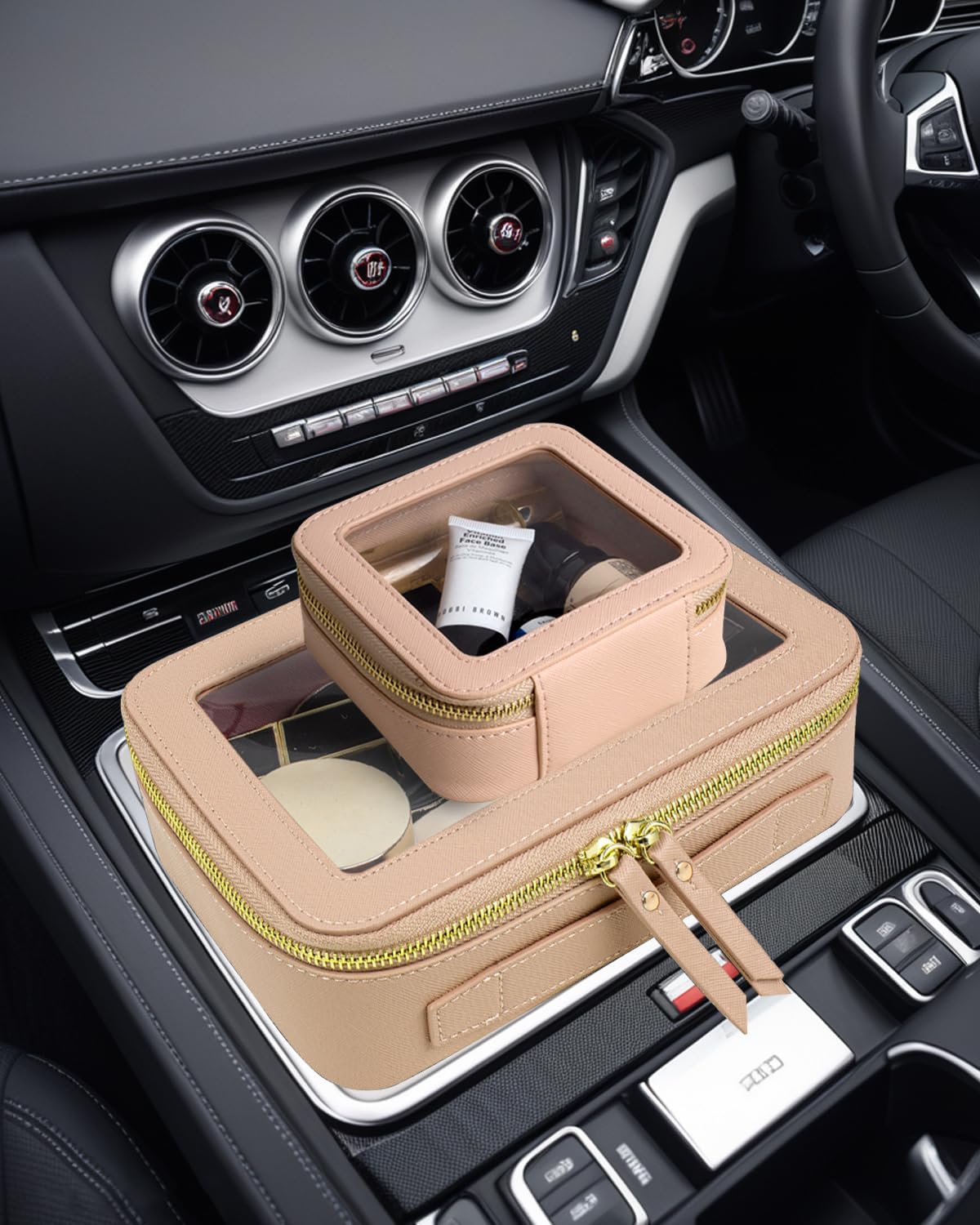 Travel Clear Makeup Bag Set, TSA Approved Cosmetic Bag Case with Zipper Portable Makeup Pouch Toiletry Bag Women Traveling Cosmetic Organizer Storage Bag Car Organizer Car Essentials for Women