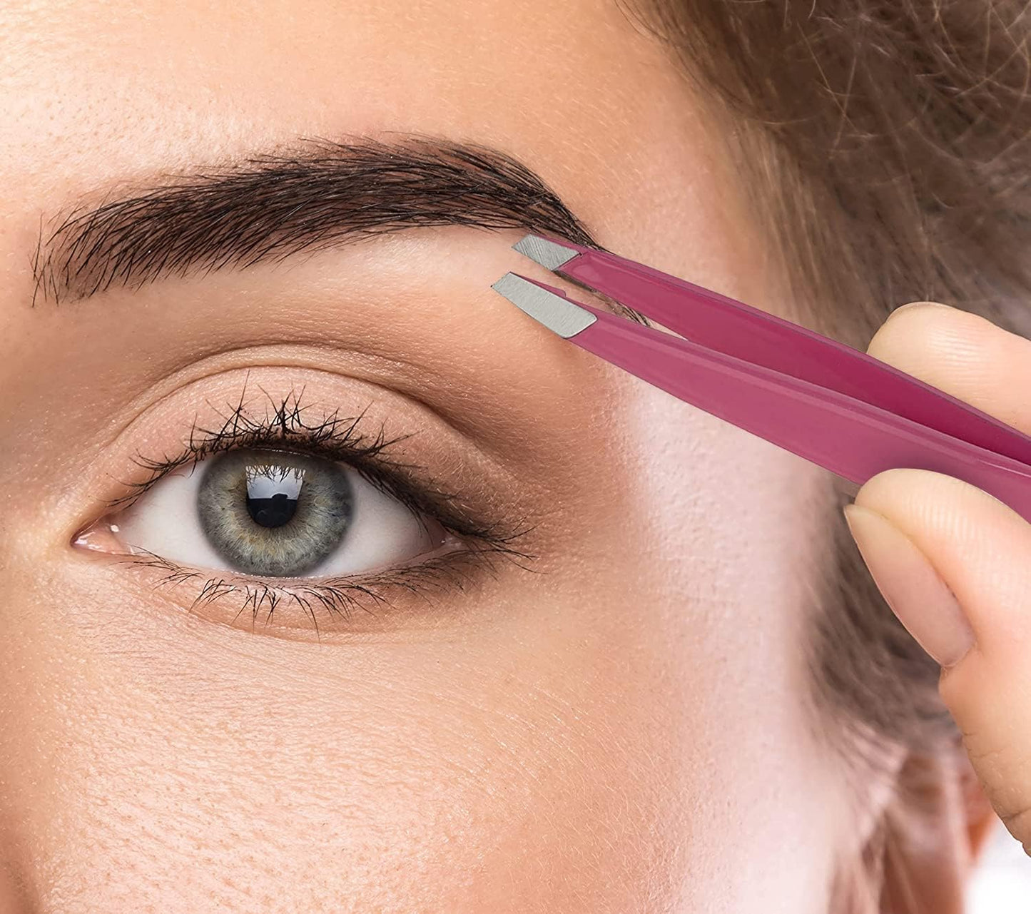 Slant Tweezer - Handmade in Switzerland - Professional Eyebrow & Facial Hair Remover - Etched Interior Grabs Hair from The Root - Perfectly Aligned Tips - Stainless Steel, Pink