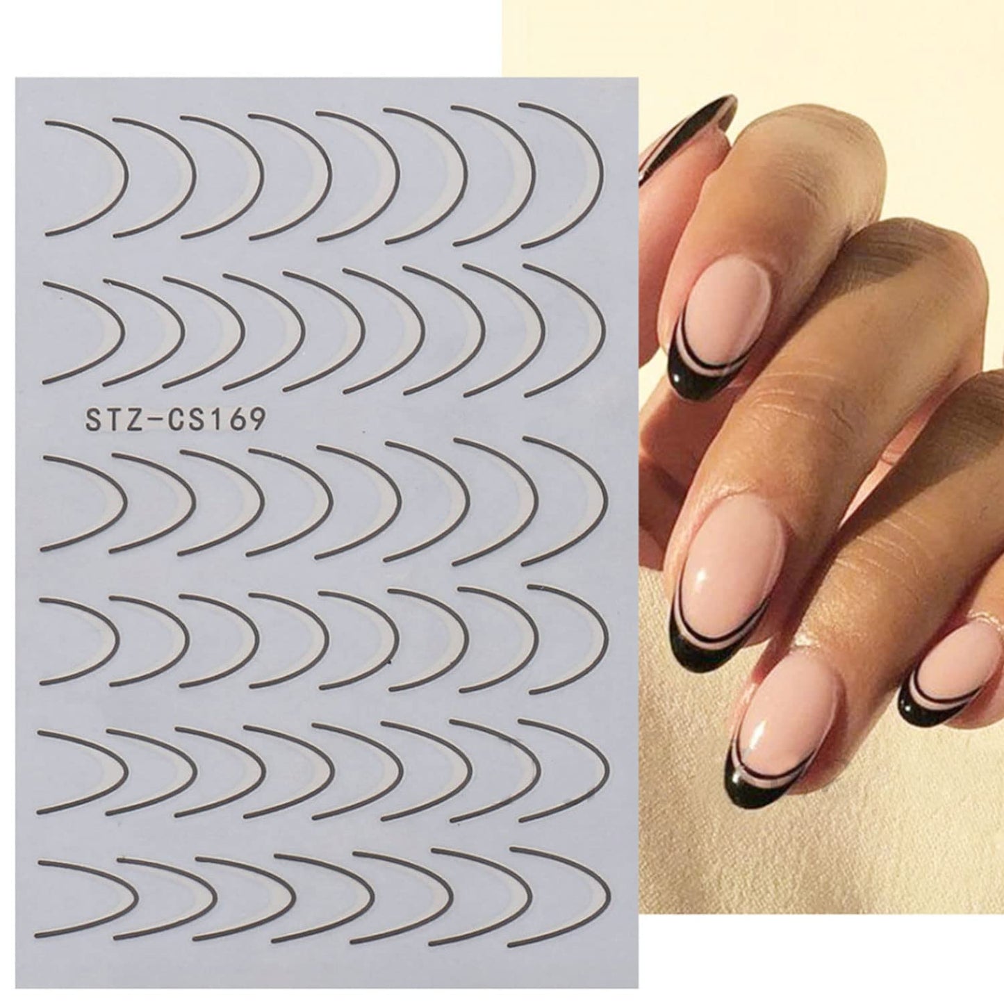 350+ Pcs French Tips Nail Stickers Decals, 8 Sheets Self-Adhesive Exquisite Noble Gold Silver Black Rose GoldFrench Manicure Nail Decals for Women Girls Beginners (U-Shaped)
