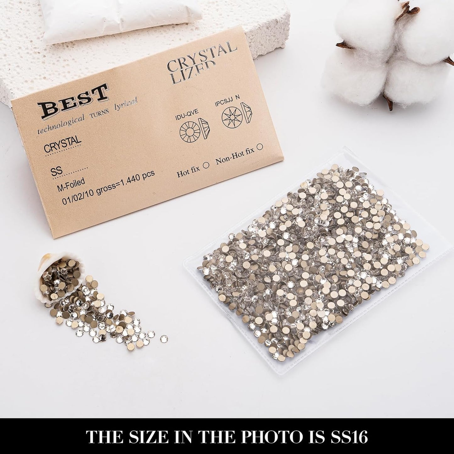 Novani Clear Rhinestones 1440pcs Flat Back Round Rhinestone Style 2088 Sparkly Crystal Gemstones for Nail Art and Crafting SS16,3.8-4.0mm