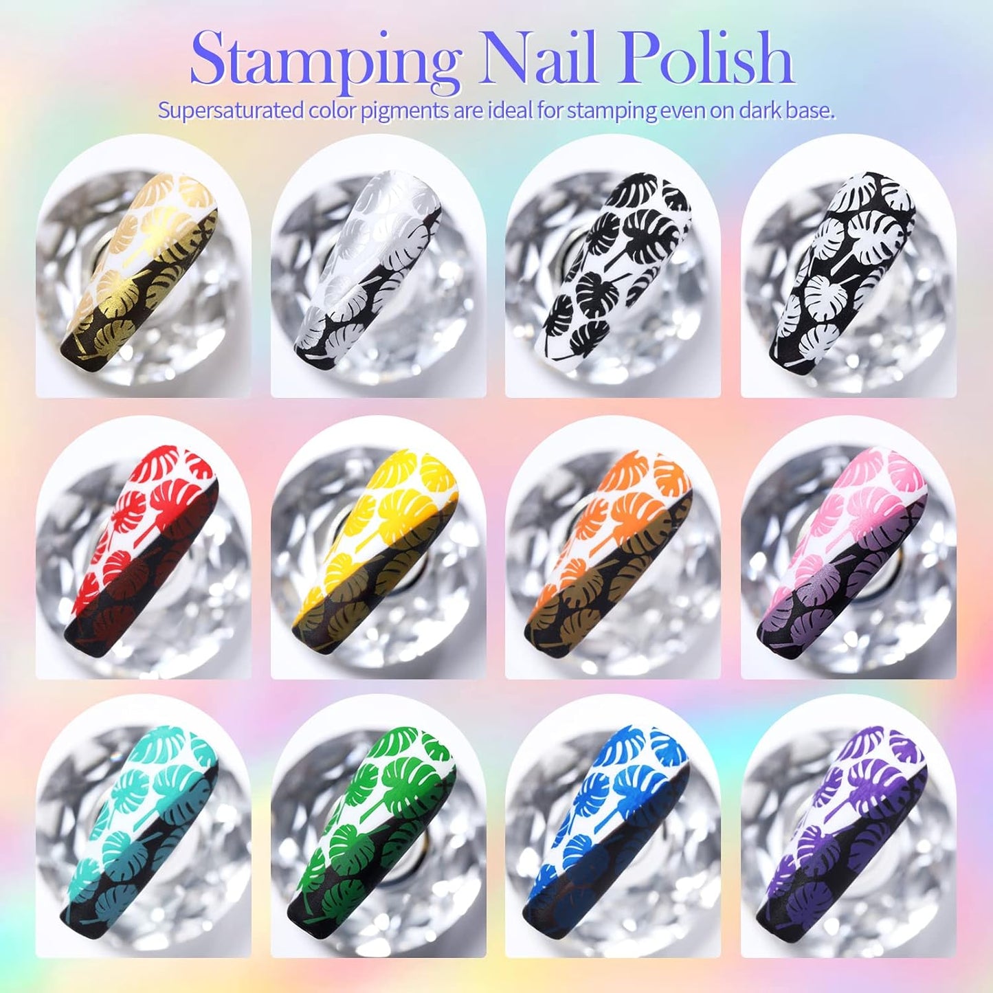 Born Pretty Nail Stamping Polish, Fingernail Stamp Polish Set Manicure Print Nail Polish for Plates 12 Colors Bulk Gift Collection 10ml 0.34fl oz Ideal Gifts