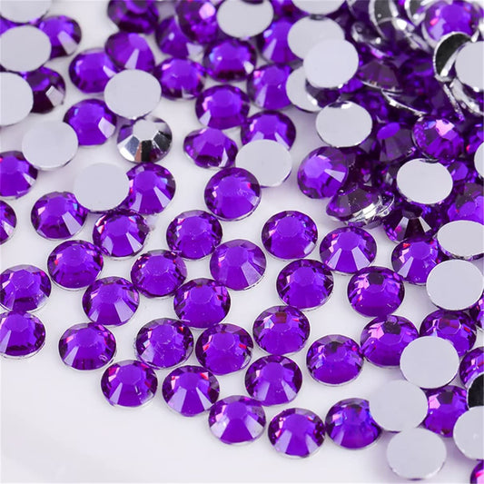3000 Pieces SS6 2mm Flatback Rhinestones Clear Glass Round Gems Crystals for Nail Art DIY Crafts Clothes Shoes Bags （Dark Purple）
