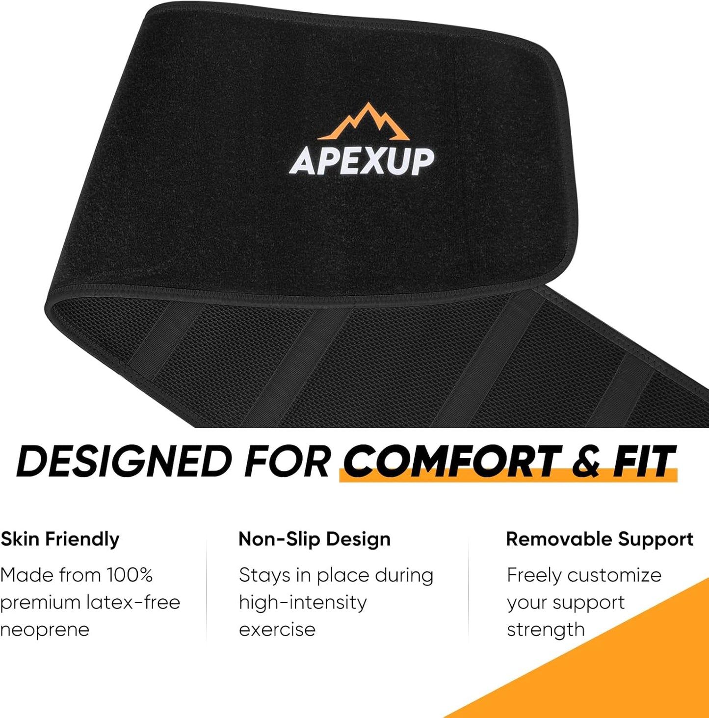 APEXUP Sweat Waist Trainer for Women and Men, Neoprene Waist Trimmer Belt Slimming Sweat Band with Removable Lumbar Support