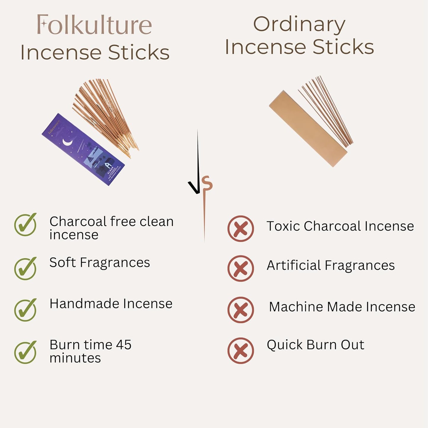 Folkulture Incense Stick for Home | Pack of 75 (8") Non Toxic Insence-Sticks for Meditation with 45 Mins Burn Time | Organic Insence, Lavender Inscents-Sticks | Chamomile Inscent Stick for Gifts