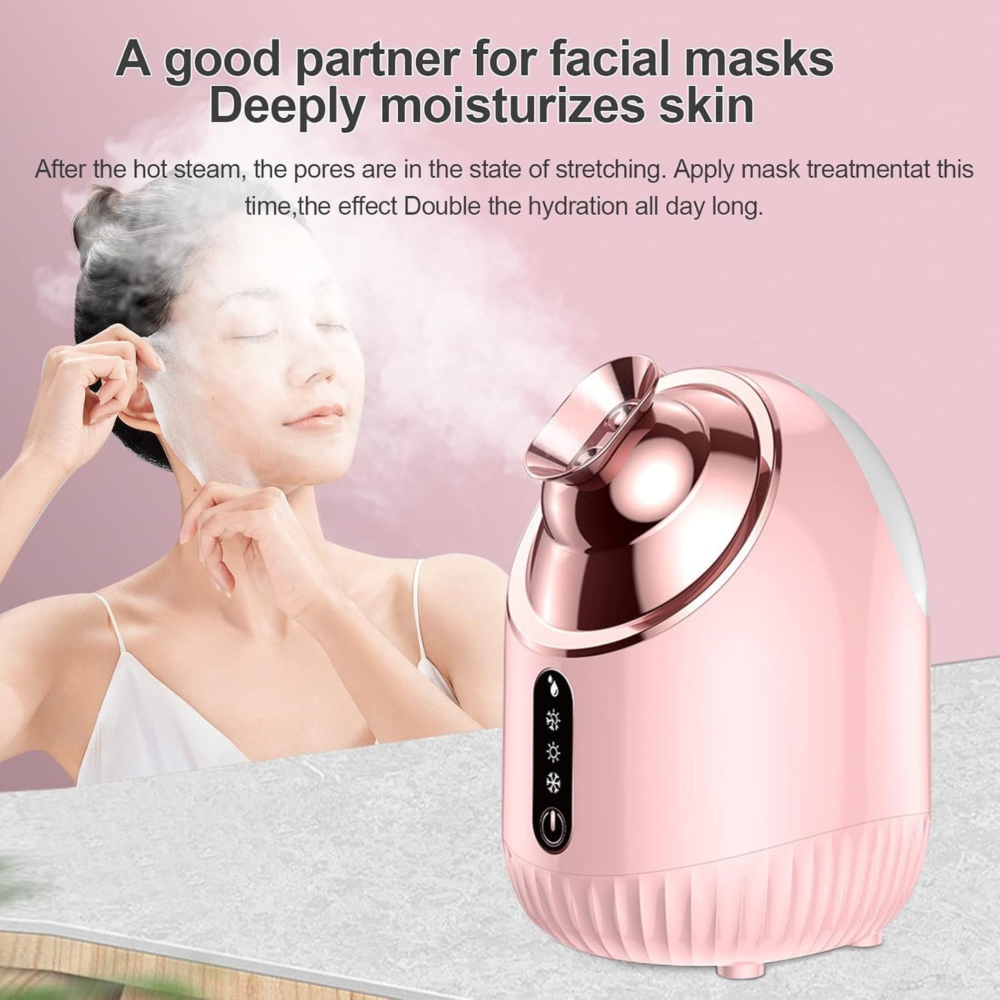Facial Steamer - Nano Ionic Facial Steamer with Cold&Warm&Hot Mist,240ml Large Water Tank,Small Face Humidifier, Pink