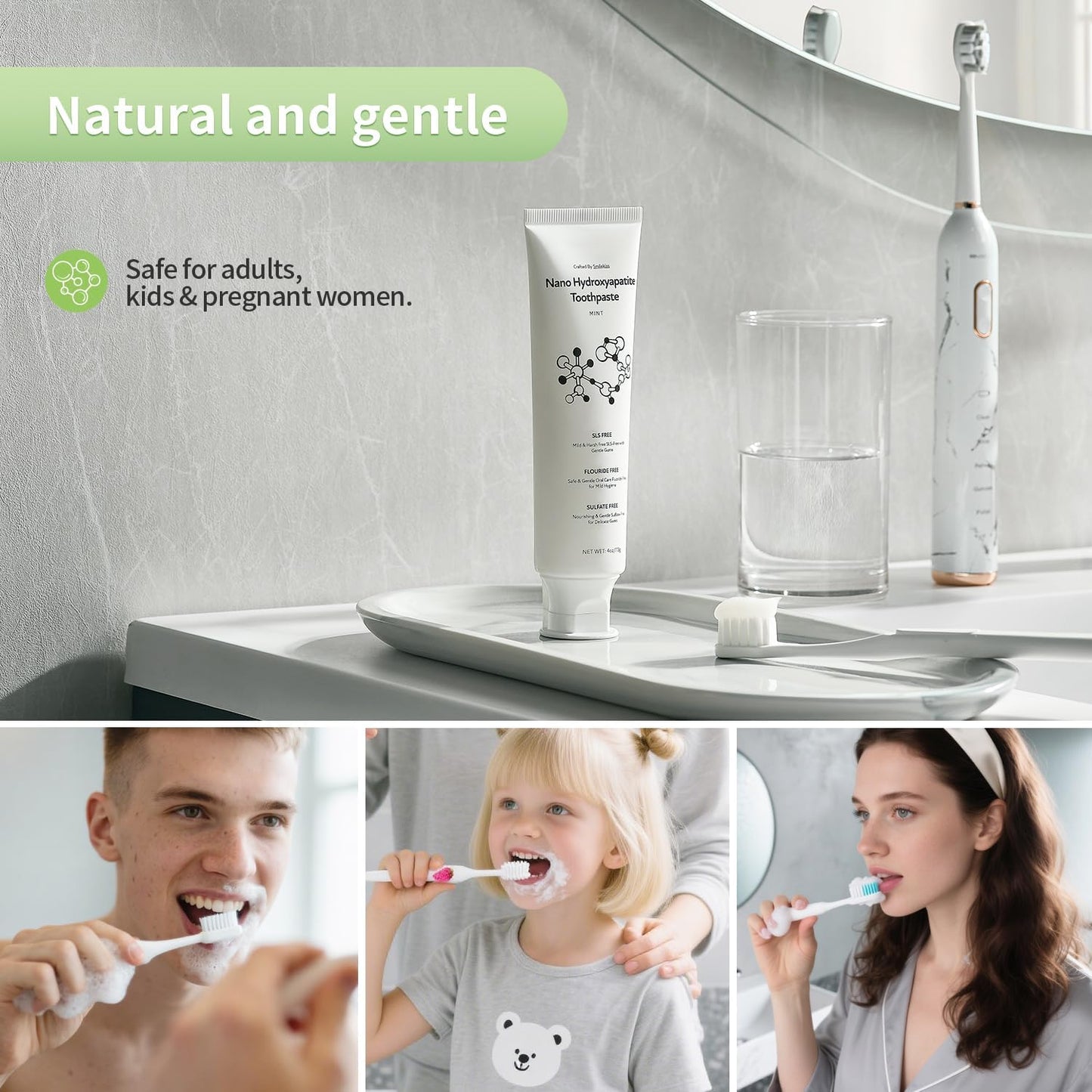 Fluoride Free Toothpaste with Nano Hydroxyapatite – Dentist Recommended for Remineralizing & Sensitive Teeth Relief – Mild Mint Natural Toothpaste for Adults & Kids, 4oz