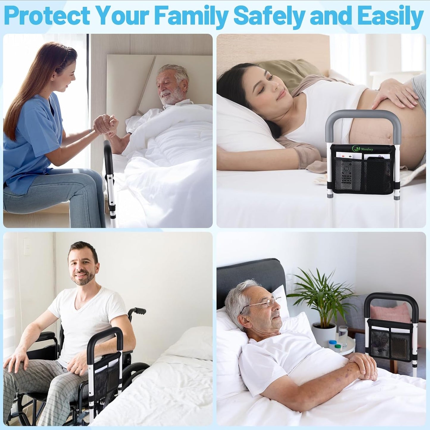 Bed Rail for Elderly,Bed railings for Seniors,Sturdy and Stable, Height Adjustable,Bed Railing for Seniors with Fixing Strap and Storage Pocket,Bed Rails for Elderly Adults Safety,bedrails