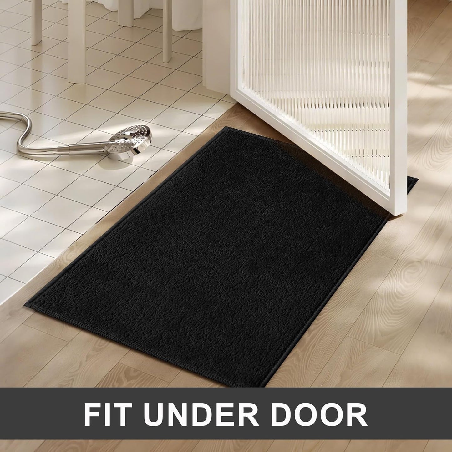 Bath Mat-Non-Slip Bathroom Floor Mats-Absorbent Quick Dry Low Pile Bathroom Rugs Fit Under Door-Bath Rug for Sink,Bathtub,Shower Room,20"×32",Black