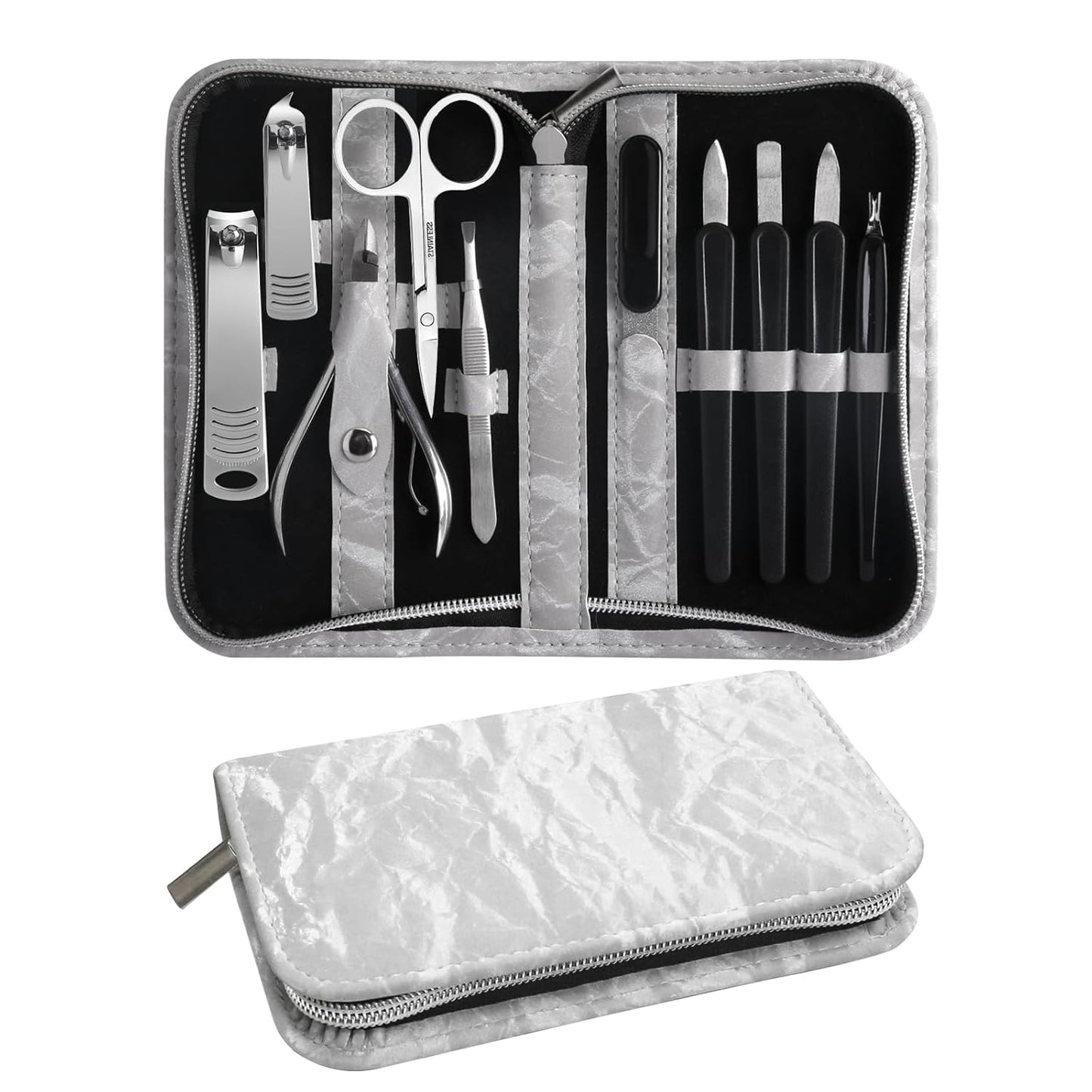 Manicure Pedicure Set, Nail Clipper Set 10-Piece Set Professional Manicure Kit Nail Kit with Portable Gray Travel Case Gift for Men Boyfriend Parent