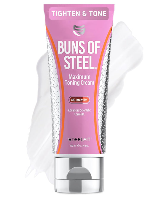 SteelFit Maximum Toning Cellulite Cream, Buns of Steel - Skin Firming & Tightening Body Lotion with Caffeine for Stretch Marks - Anti-Cellulite Remover Treatment for Booty, Thighs, Legs & Glutes