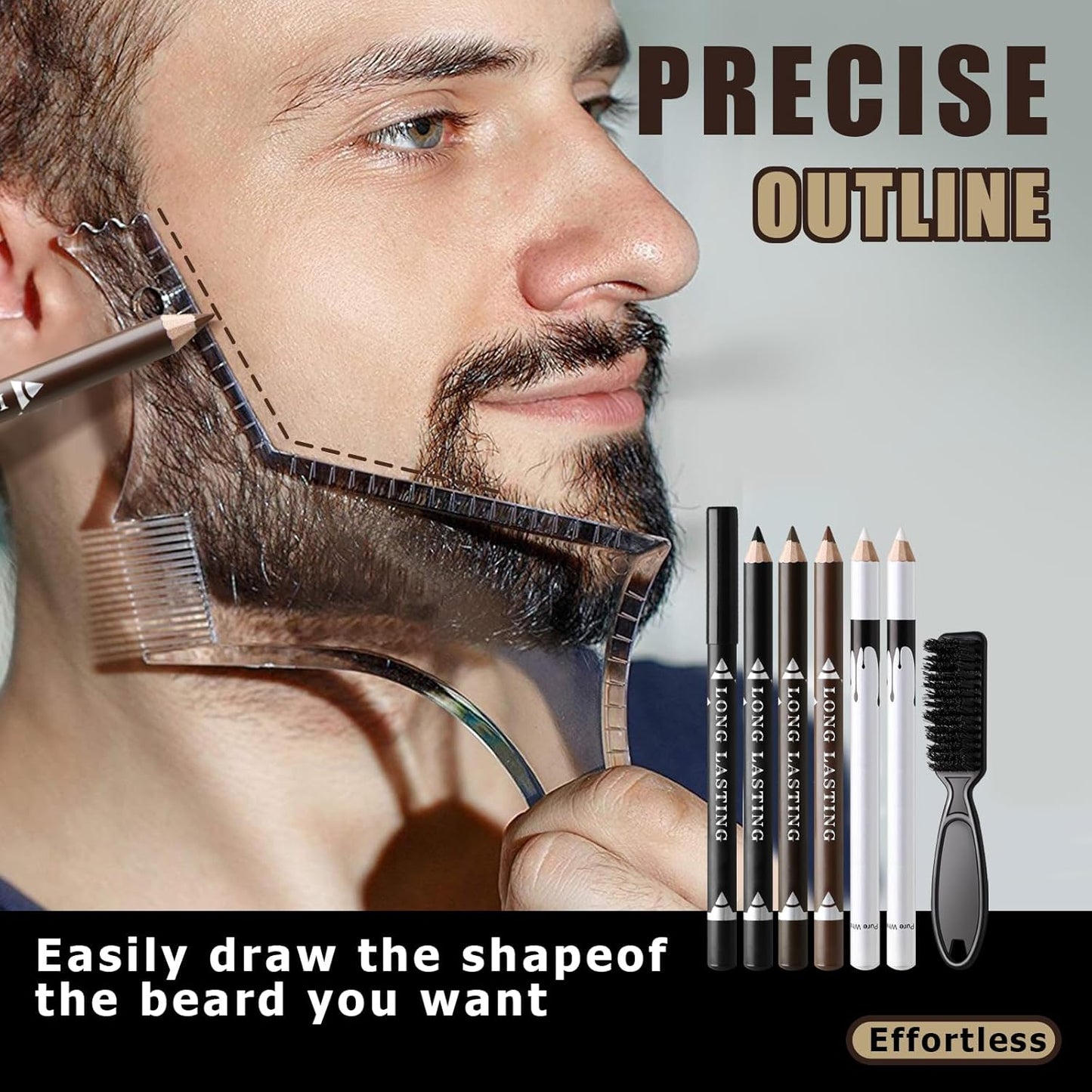 Barber Pencil for Lineup Magic Hairline Beard Guide Shaping Pencils Barber Chalk for Design Hairline Razor Trace Black Brown White Barber Pencils Set with Sharpener Ruler Brush for Men