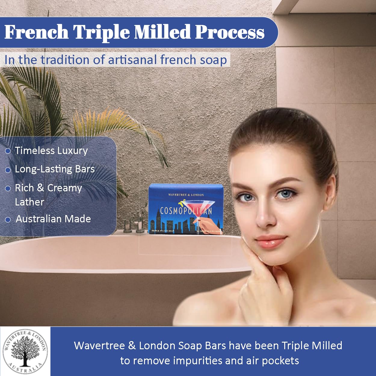 Wavertree & London Cosmopolitan Scented Natural Soap (8 Bars), 7oz Moisturizing French Triple Milled Soap Bars enriched with shea butter - Pure Plant Oil Bath & Body Bars for All Skin Types