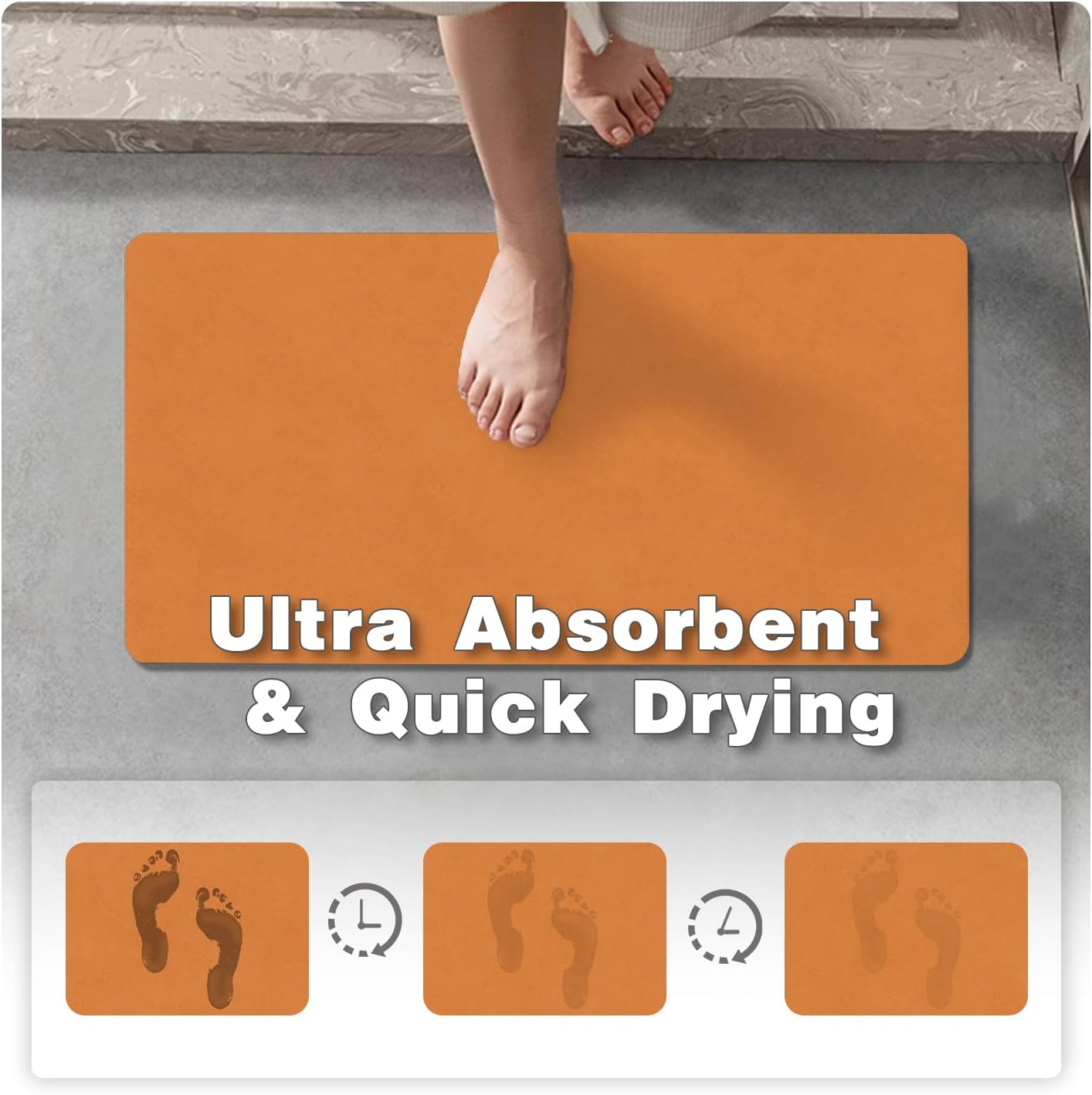 Bath Mat, Bathroom Rugs Non Slip Washable Thin Absorbent Quick Dry Bath Mat Fits Under Door Bathroom Floor Mat Perfect for Bath, Shower, or Sink 20"x48" Orange