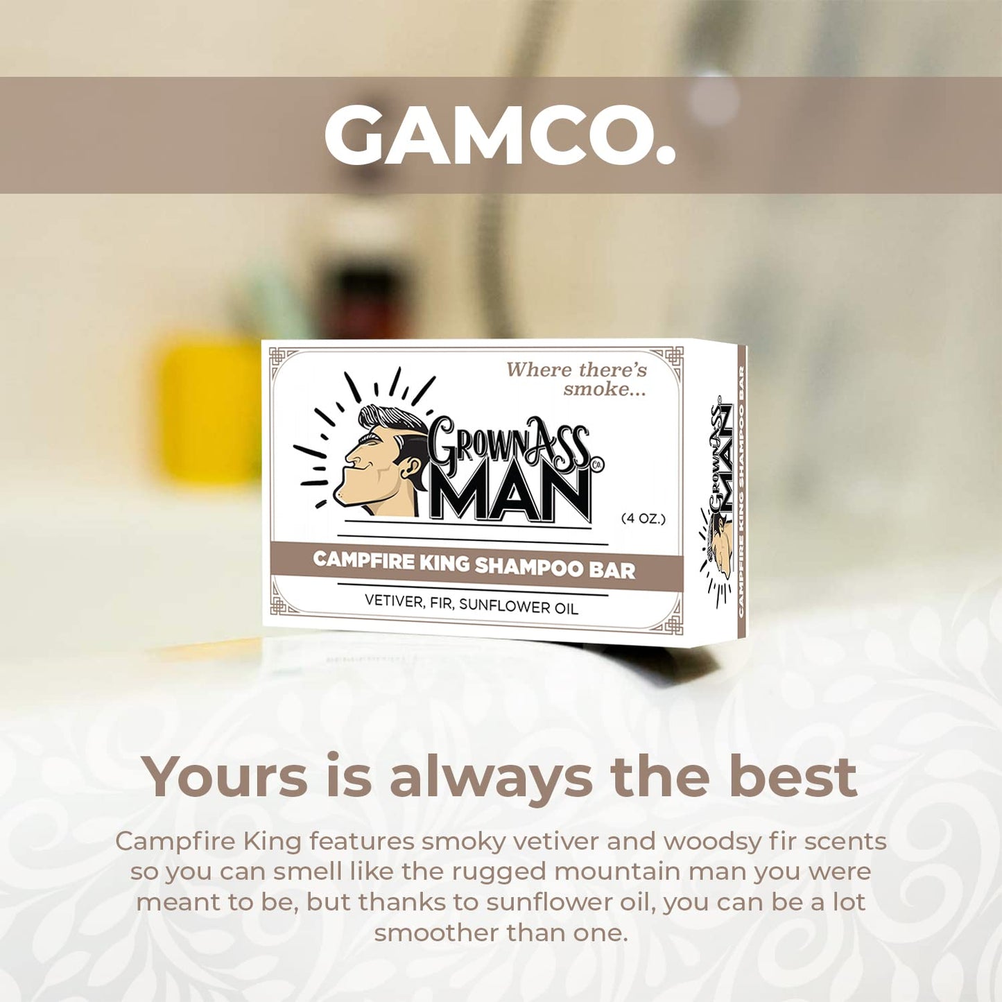 Solid Shampoo Bar Rich Lather 3 in 1: Hair, Beard & Body Wash - Plastic Free & Eco-Friendly, Natural & Organic Clean for All Hair Types, 4oz Bar (Campfire King, Single)