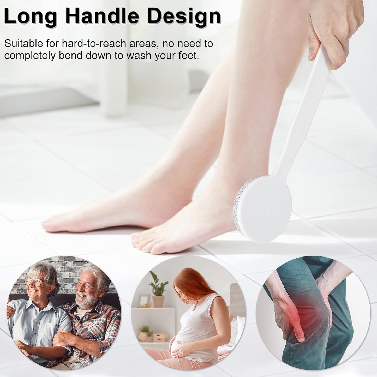 Pumice Stone for Feet with Long Handle 13.7", 3 Pack Hard Skin Callus Remover, Scrubber and Exfoliator for Dead Dry Skin, Softer & Smoother Feet, Pedicure Tool (Curved)