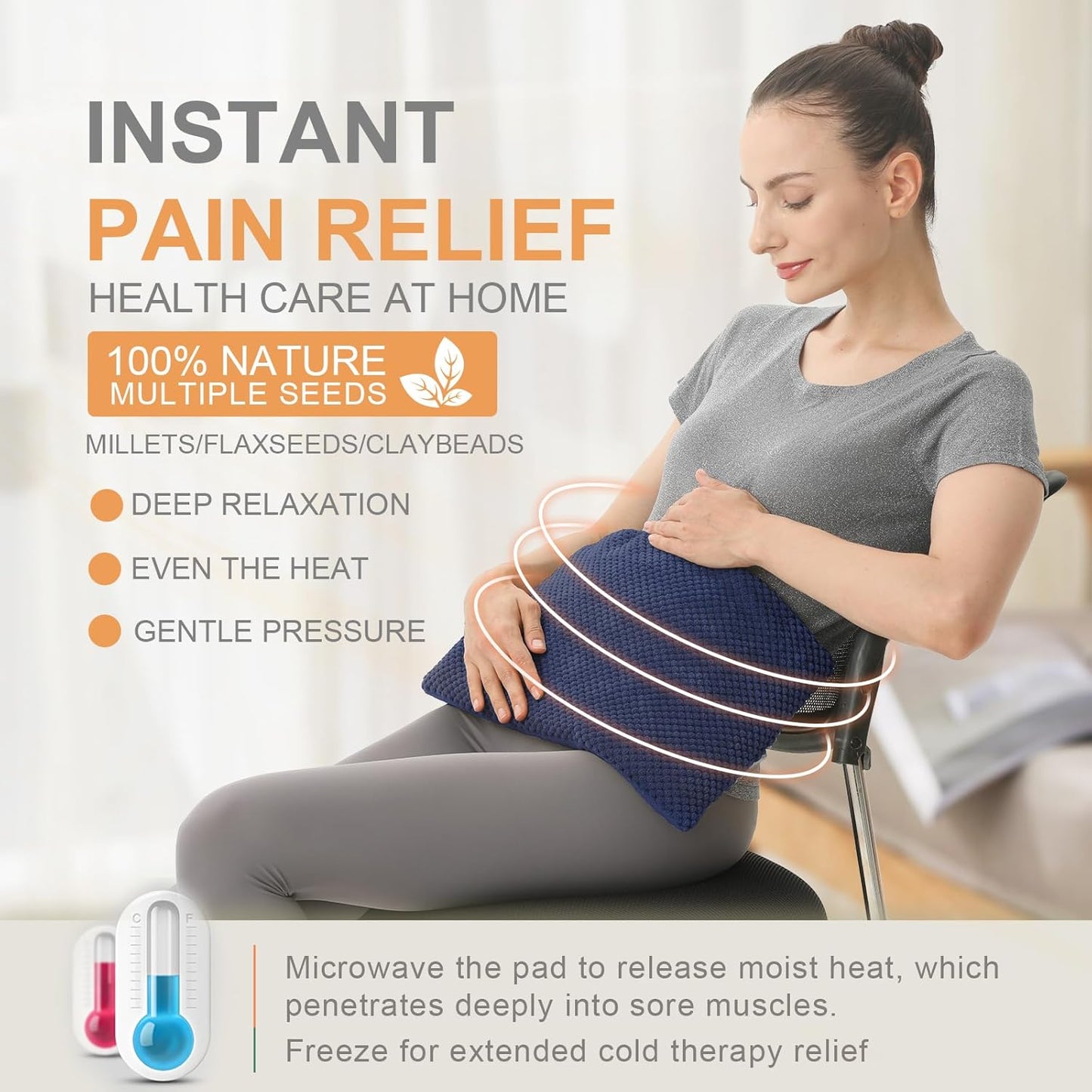 UNCN Wide Microwave Heating pad with Washable Cover 9.5 x 16in Microwavable Hot Pad for Neck Shoulder, Cramps, Back Cordless Warm Compress Weighted Moist Heat Pack for Aches, Unscented