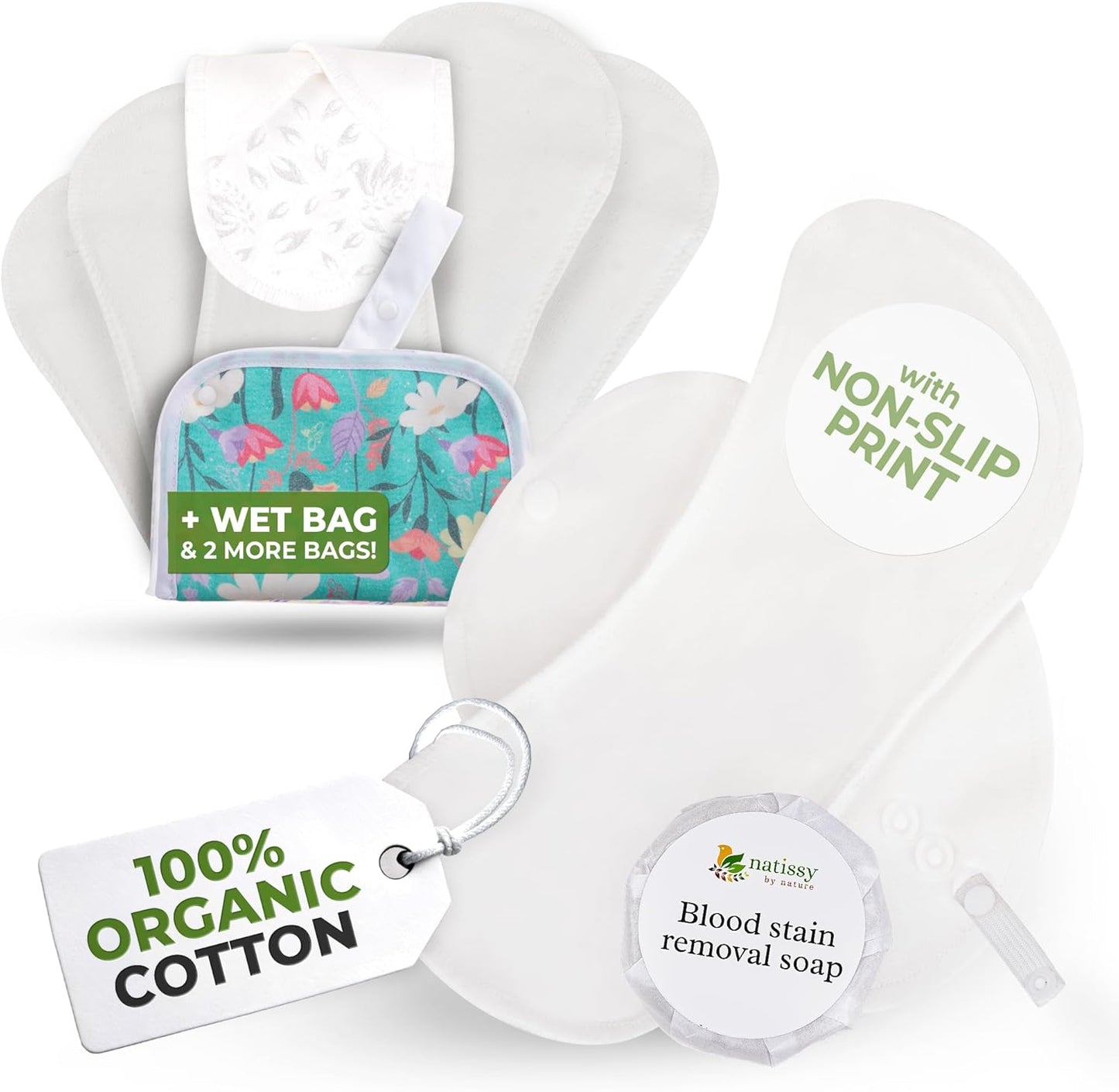 Non-Slip, (Premium) High Absorbency Reusable Period Pads for Heavy Flow (6 Pack L+XL) - Leak Proof & Odor Free Cotton Cloth Pads for Women - High-Temp Washable, Soft & Skin-Safe for Menstrual Comfort