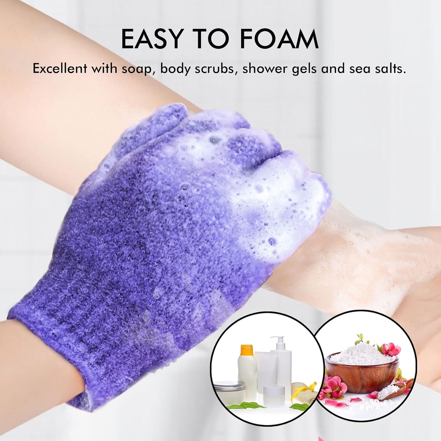Evridwear Exfoliating Dual Texture Bath Gloves for Shower, Spa, Massage and Body Scrubs, Dead Skin Cell Remover, with Hanging Loop Heavy(5 Pairs Gift Set for Men and Women )