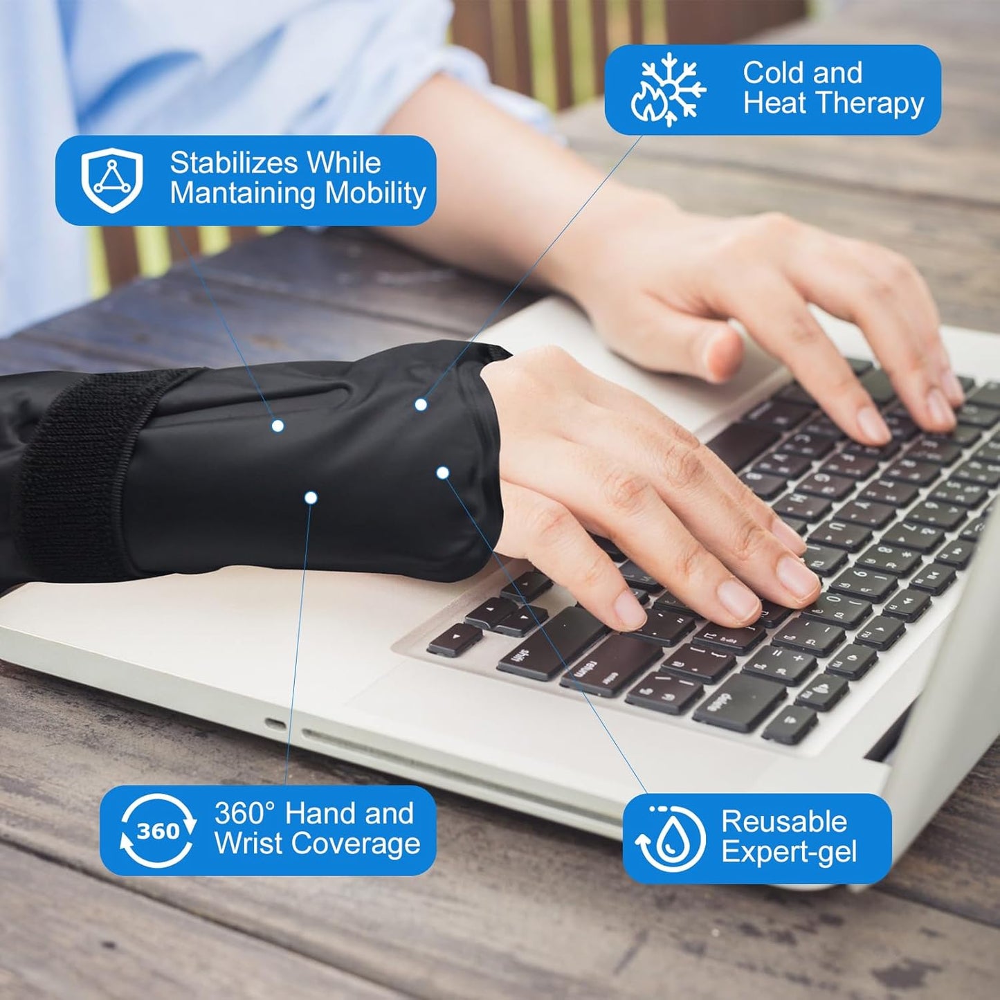 Wrist Ice Pack Wrap, Gel Compression Support, Flexible Hot & Cold Brace for Hand Injuries Reusable, Rheumatoid, Tendinitis, Swelling, Carpal Tunnel, Arthritis, Cold Pack for Pain & Muscle Therapy