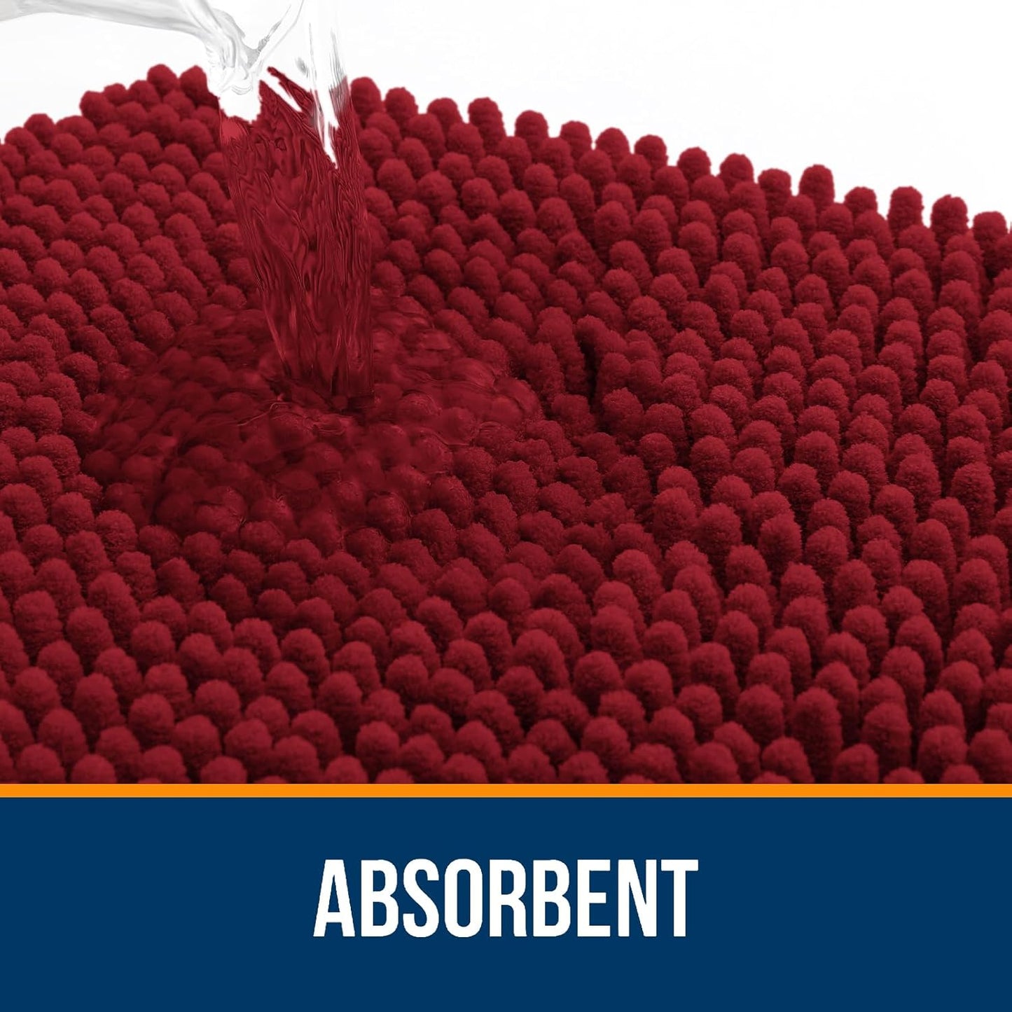 OLANLY Bathroom Rugs 47x17, Extra Soft Absorbent Chenille Bath Rugs, Rubber Backing Quick Dry, Machine Washable Bath Mats for Bathroom Floor, Tub and Shower, Home Decor Accessories, Red