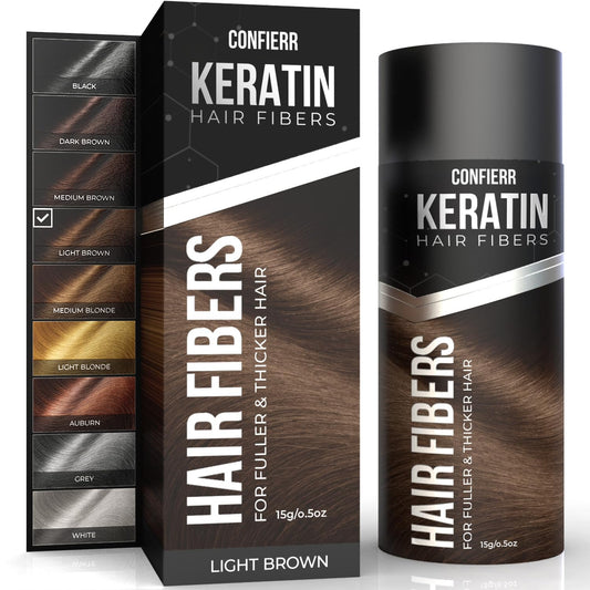 Keratin Hair Fibers for Men & Women - Fill In Fine or Thinning Hair, Instantly Thicker, Fuller Looking Hair (Light Brown 15g)