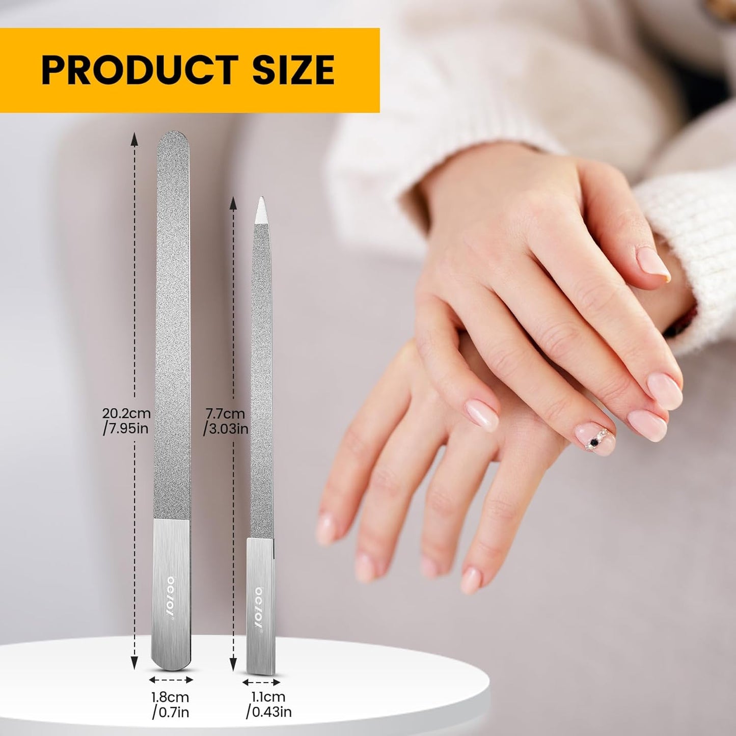 BEZOX Metal Nail File Kit - 2PCS Professional Stainless Steel Long Nail Files & Buffers for Natural/Acrylic Nails, Professional Fingernail Files and Buffers for Salon & Home Use - Silver