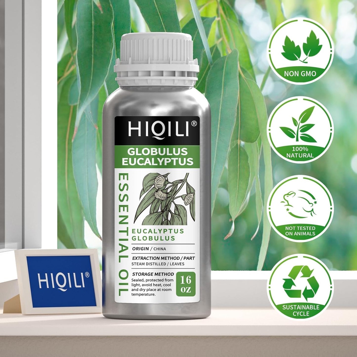 HIQILI Eucalyptus Essential Oil for Spray, Diffuser & Skin, 100% Pure Undiluted - 16 Fl Oz